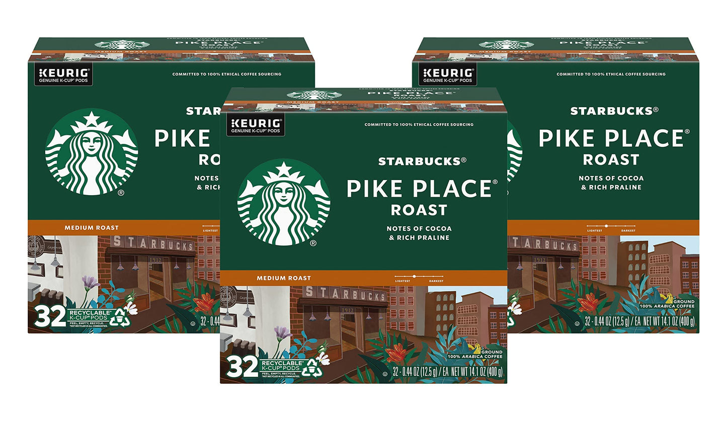 Starbucks K-Cup Coffee Pods—Medium Roast Coffee—Pike Place Roast for Keurig Brewers—100% Arabica—4 boxes (96 pods total)