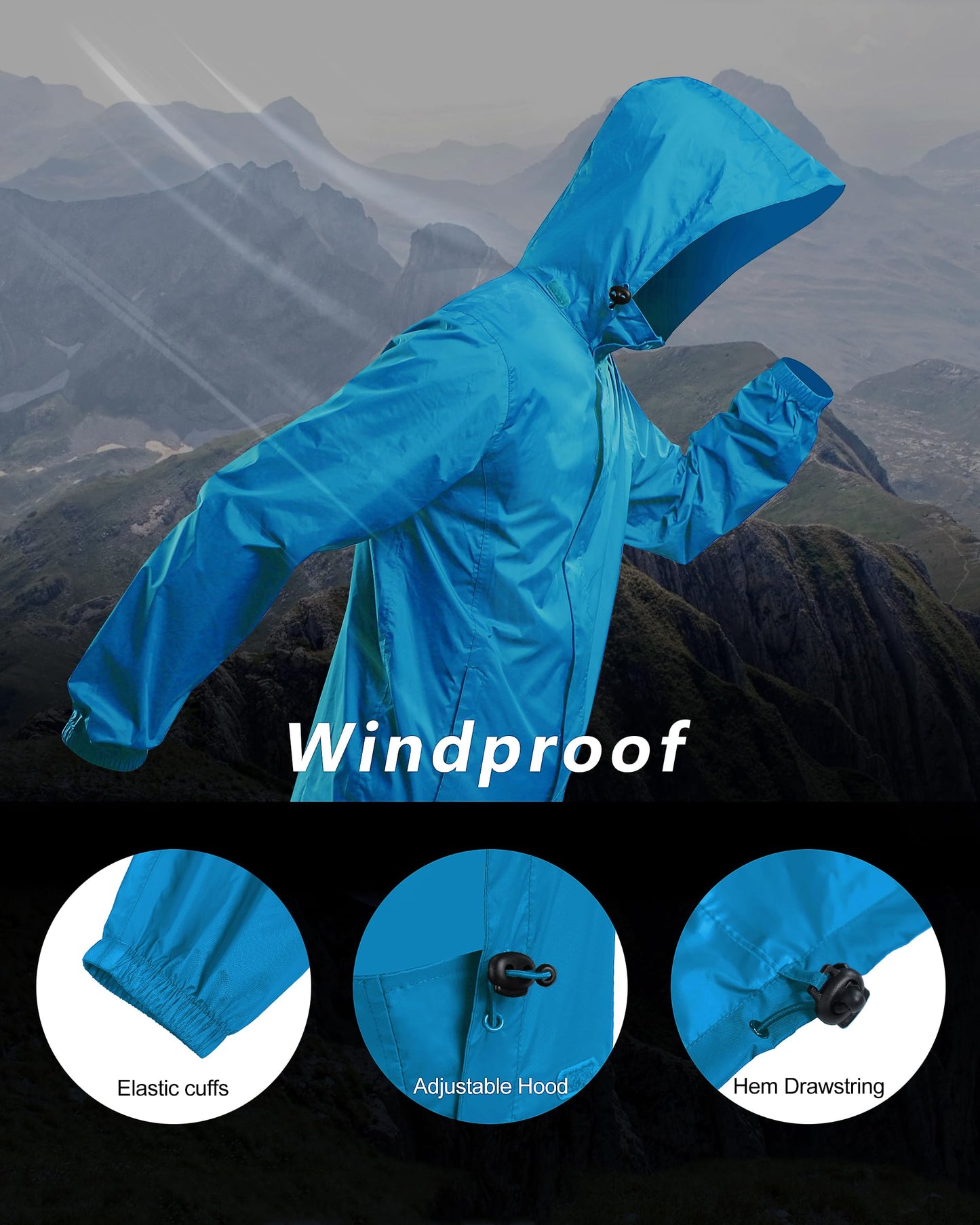 Outdoor Ventures Men's Rain Jacket Waterproof Lightweight Packable Rain Shell Raincoat with Hood for Golf Hiking Travel