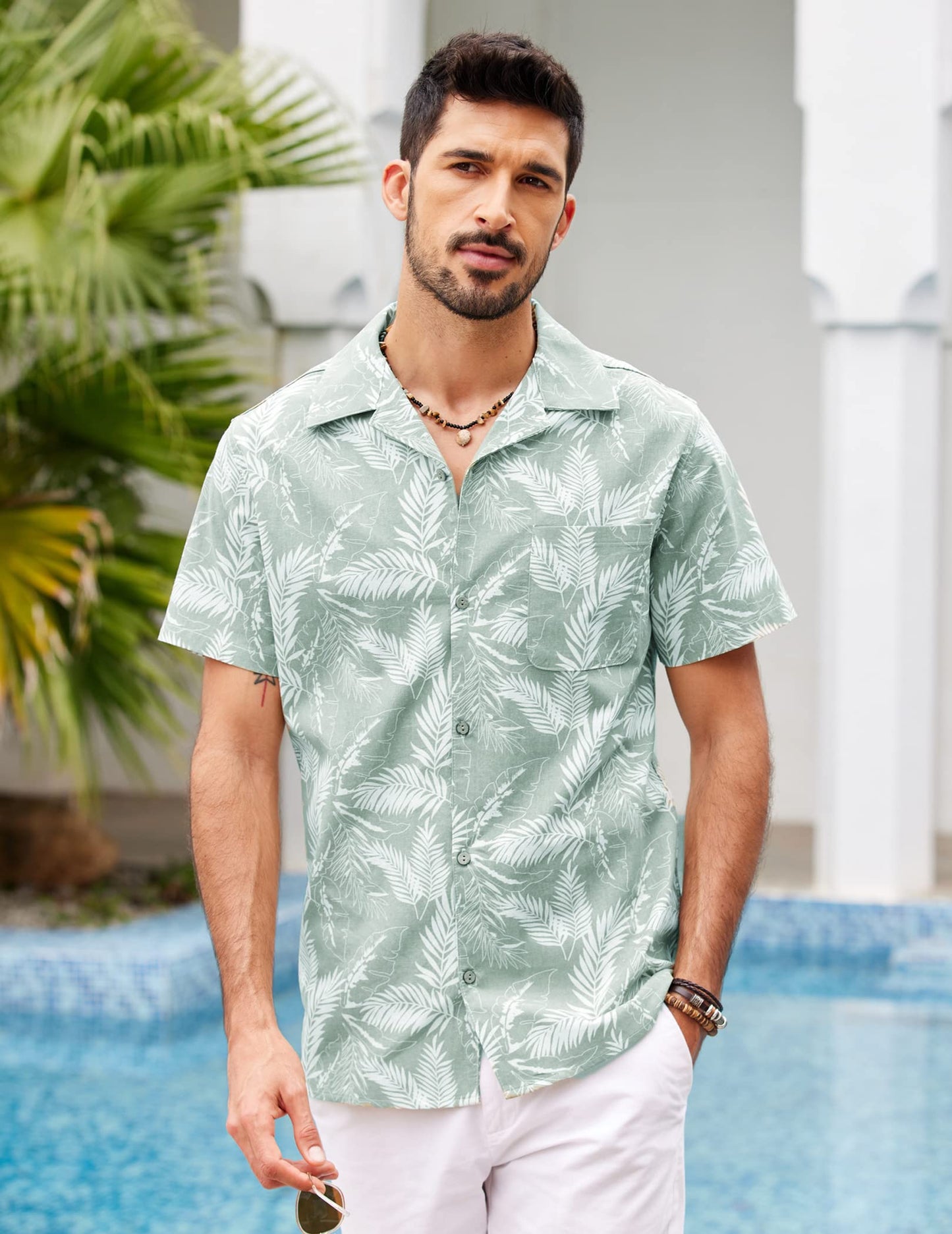 COOFANDY Men's Hawaiian Floral Shirts Cotton Linen Button Down Tropical Holiday Beach Shirts