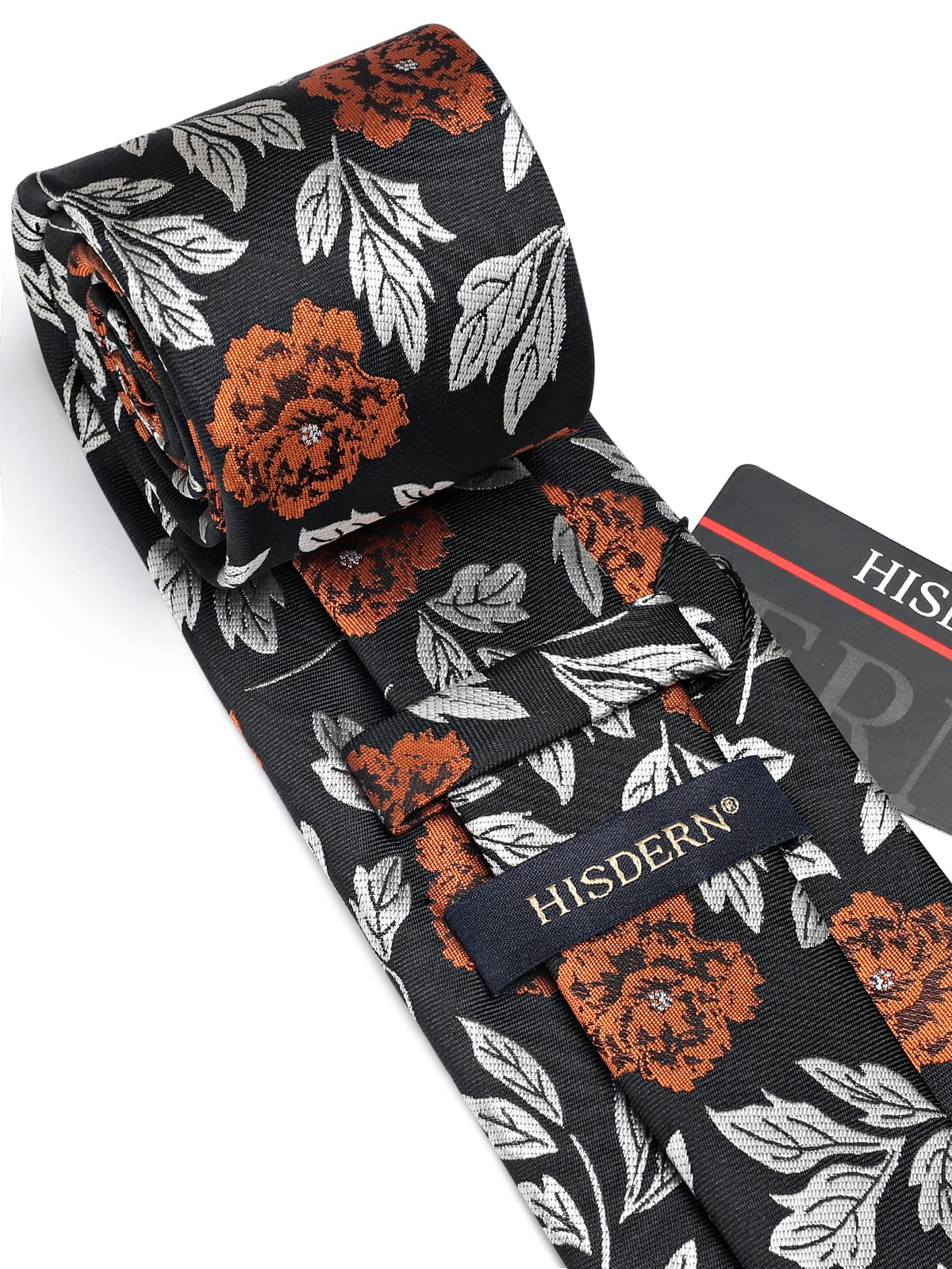 HISDERN Men Floral Ties Woven Classic 3.4" Necktie Set Formal tie Pocket Square for Wedding with Handkerchief Gift Box