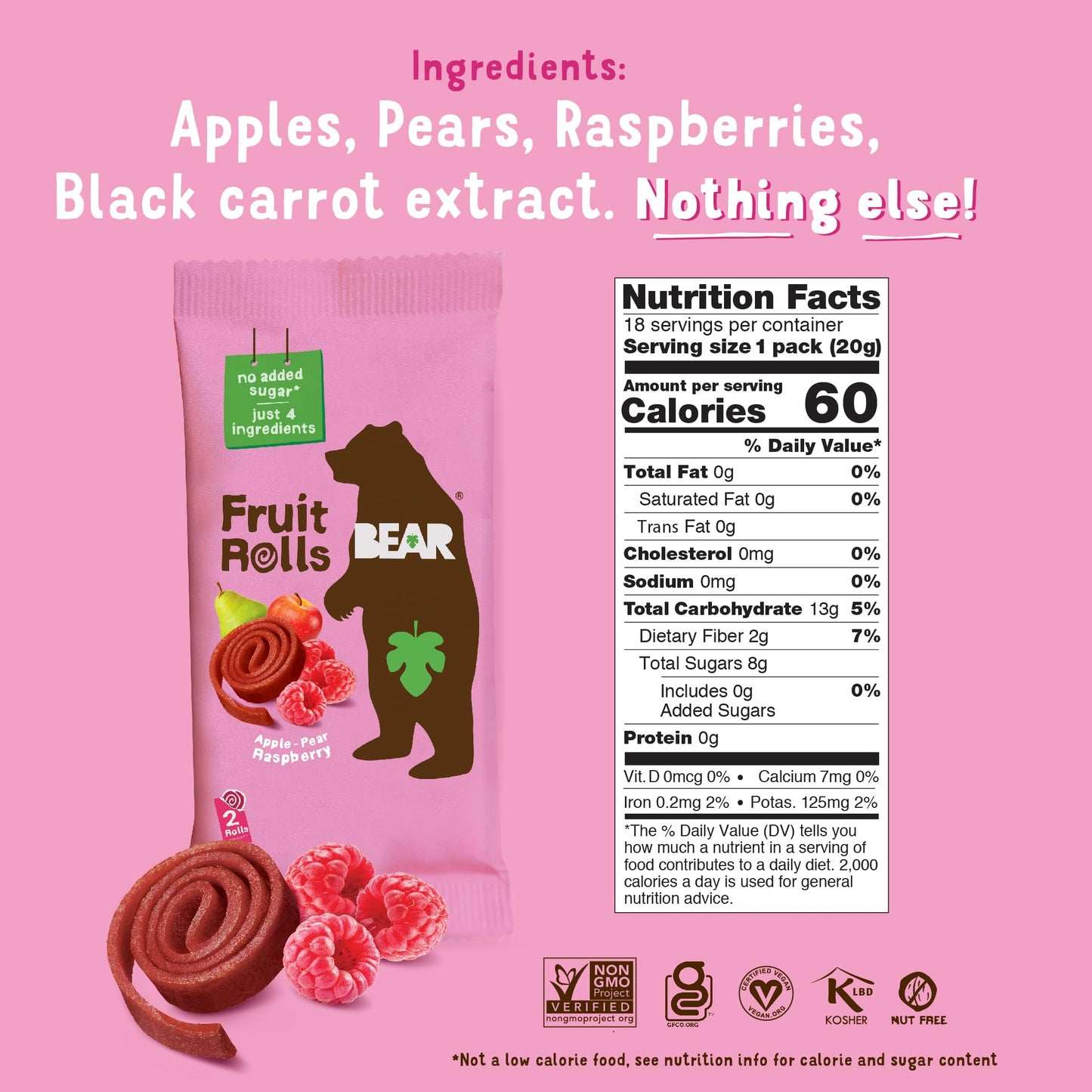 BEAR Real Fruit Snack Rolls - Gluten Free, Vegan, and Non-GMO - Strawberry – Healthy School And Lunch Snacks For Kids And Adults, 0.7 Ounce (Pack of 12)