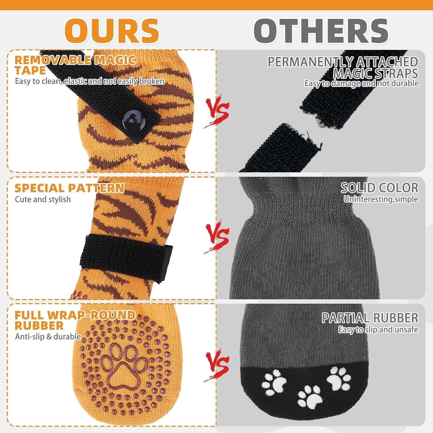 KOOLTAIL Non-Slip Dog Socks-Double Sides Grip for Hardwood Floor,3 Pairs Leopard Print Dog Boots,Traction Control Injury Prevent Licking Paw Protector Dog Shoes for Small Medium Large Old Senior Dogs