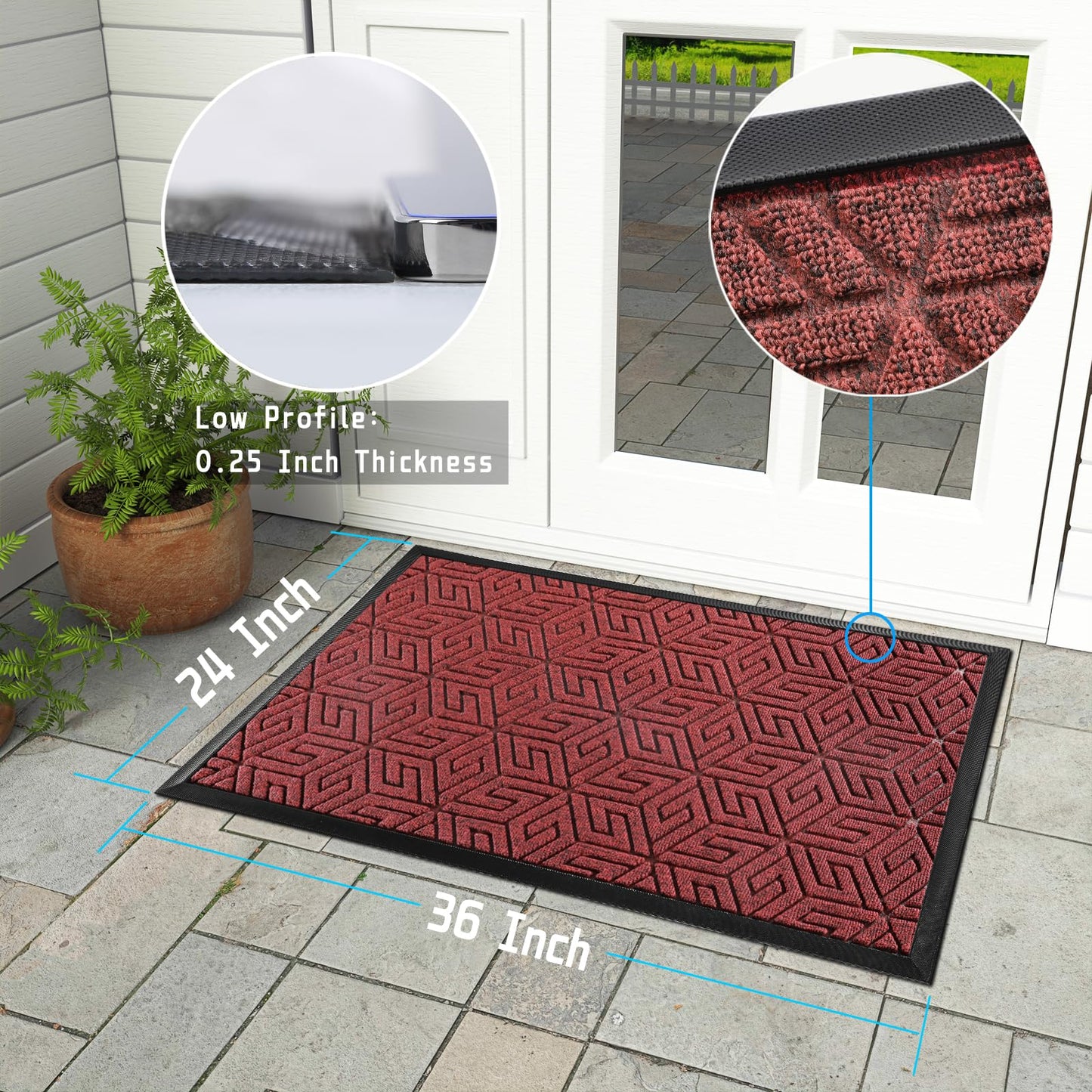 Yimobra Sturdy Front Entrance Door Mat, Heavy Duty Outdoor Indoor Doormat Entryway Floor Mat, Non Slip Rubber Backing, Easy Clean Shoe Scraper, Waterproof, Patio, Lawn, 17x29.5 Inch, Black