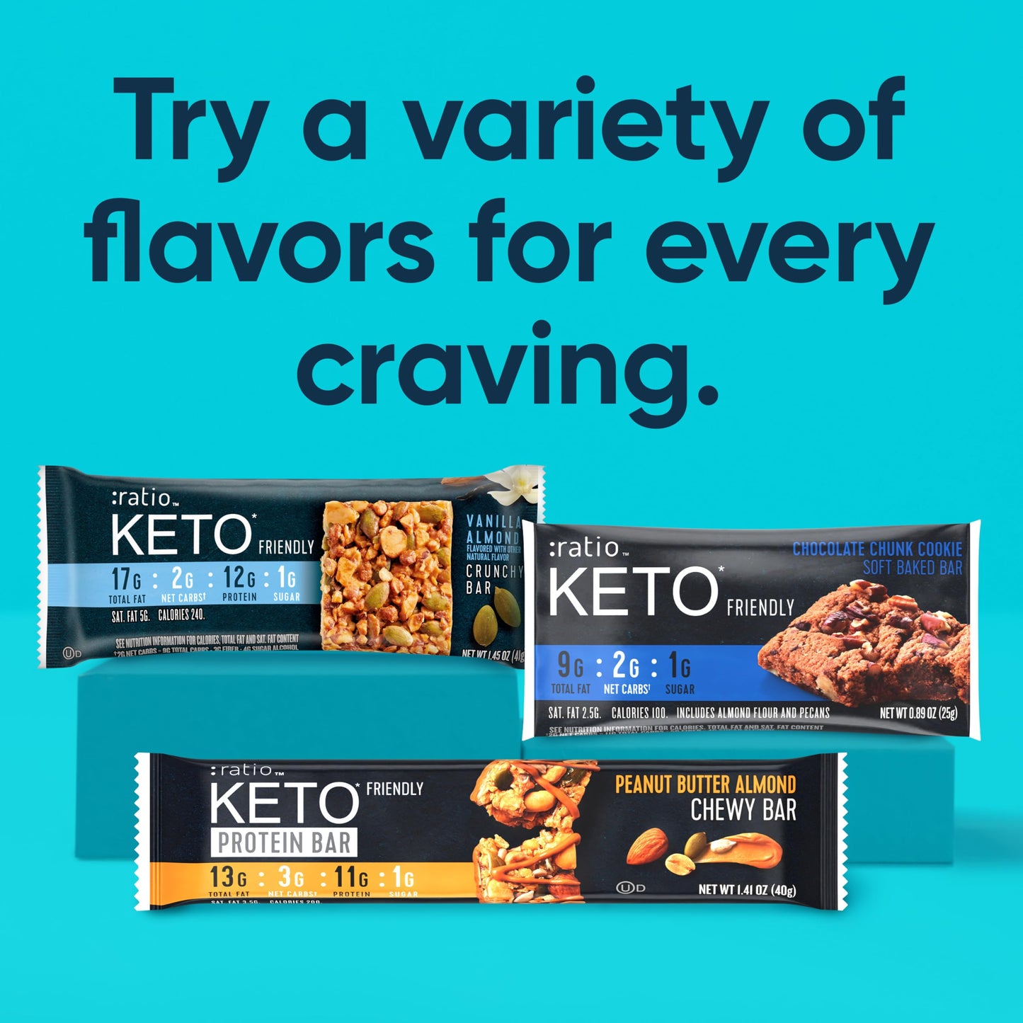 Ratio Soft Baked Bars, Chocolate Brownie, 1g Sugar, Keto Friendly, 5.34 OZ (6 Bars)