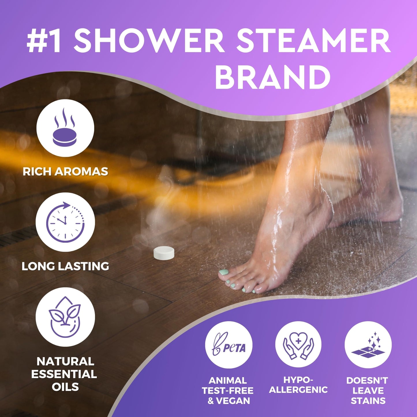 Cleverfy Shower Steamers Aromatherapy - Variety Pack of 6 Shower Bombs with Essential Oils. Personal Care and Relaxation Birthday Gifts for Women and Men. Purple Set