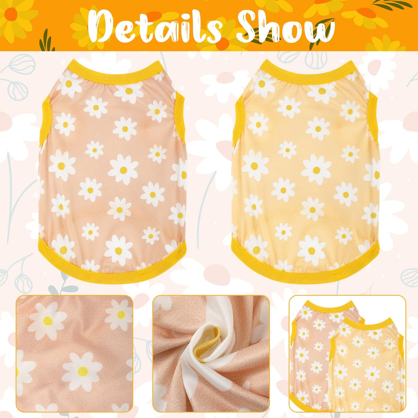 4 Pieces Pet Clothes Set Include 2 Pieces Cute Pet Dress Lovely Fruit Dog Dress and 2 Pieces Dog Shirt Breathable Pet T-Shirt Puppy Clothes for Pet (Pineapple, Sunflower,Medium)