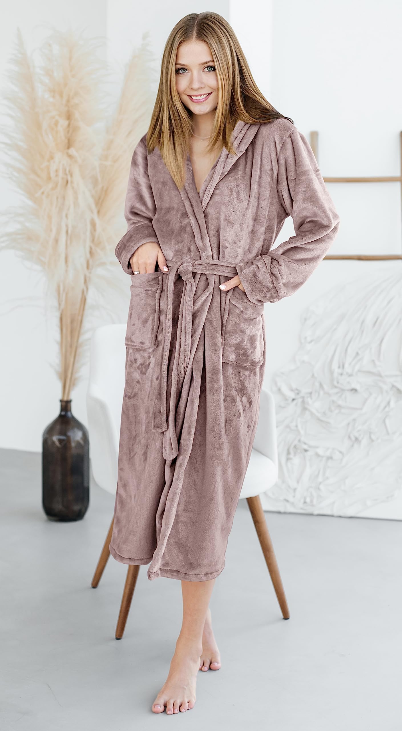 NY Threads Women Fleece Shawl Collar Bathrobe Plush Long Robe