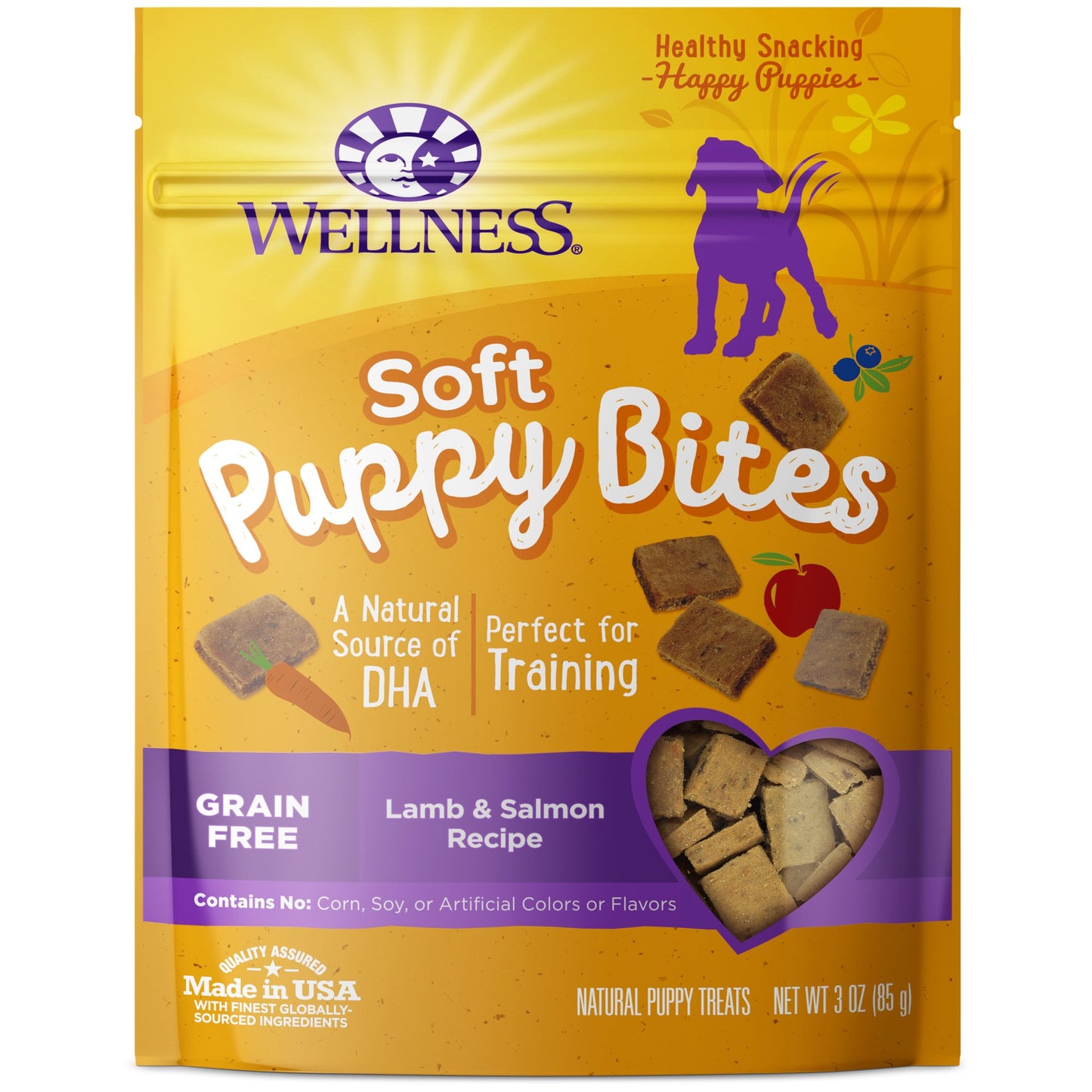 Wellness Soft Puppy Bites Healthy Grain-Free Treats for Training, Dog Treats with Real Meat and DHA, No Artificial Flavors (Lamb & Salmon, 8-Ounce Bag)