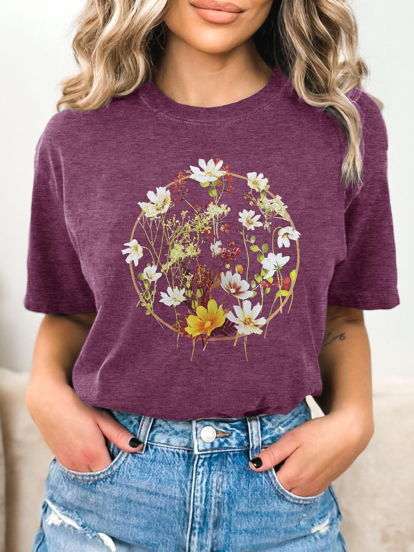 Anbech Womens Dandelion Graphic T-Shirts Teen Girls Cute Sunflower Trendy Clothes Casual Tee Tops