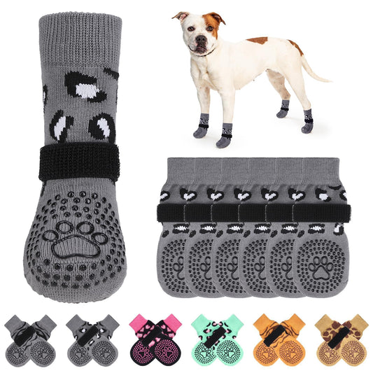 KOOLTAIL Non-Slip Dog Socks-Double Sides Grip for Hardwood Floor,3 Pairs Leopard Print Dog Boots,Traction Control Injury Prevent Licking Paw Protector Dog Shoes for Small Medium Large Old Senior Dogs