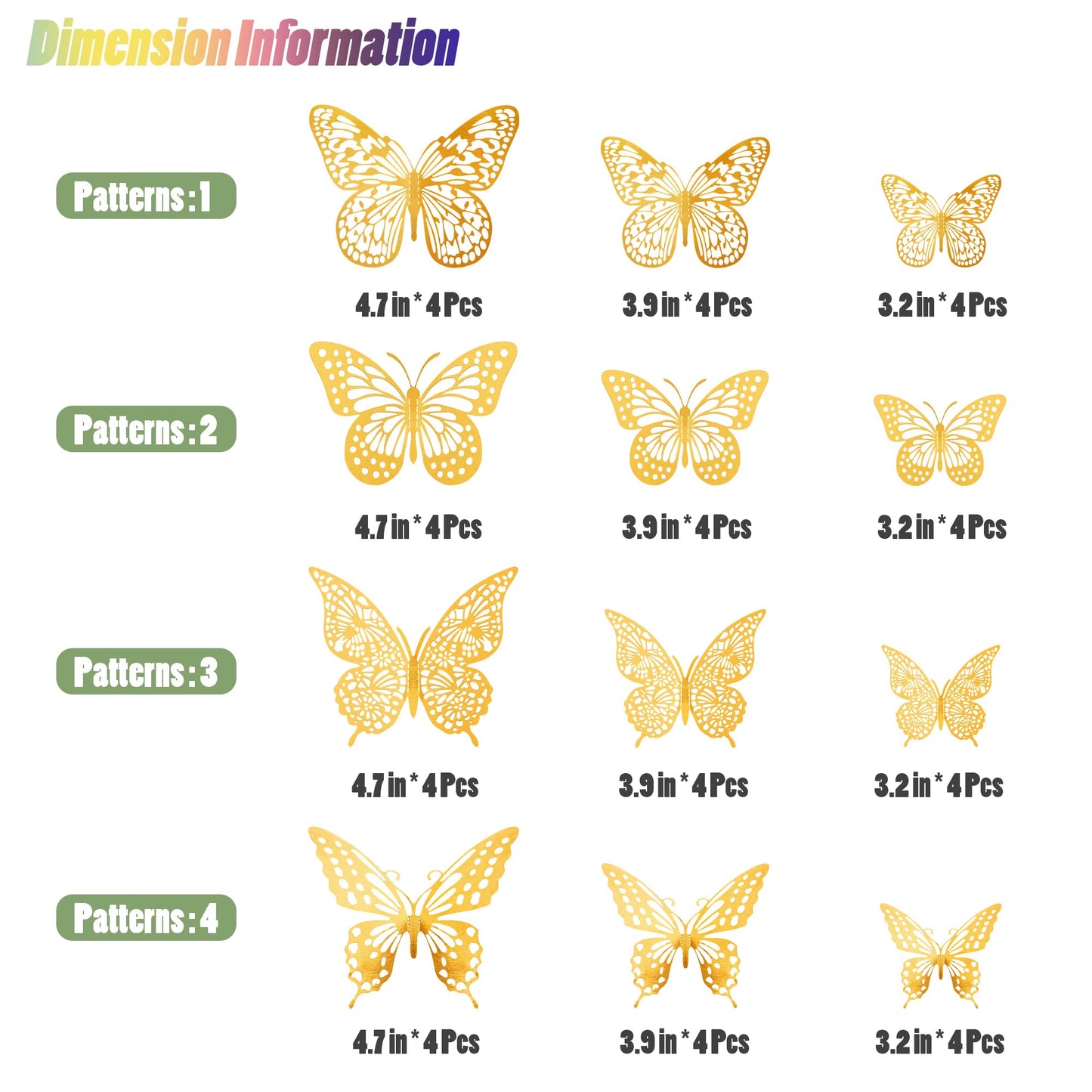 SAOROPEB 3D Butterfly Wall Decor 48 Pcs 4 Styles 3 Sizes, Gold Butterfly Decorations for Butterfly Birthday Decorations Butterfly Party Decorations Cake Decorations, Removable Stickers (Gold)