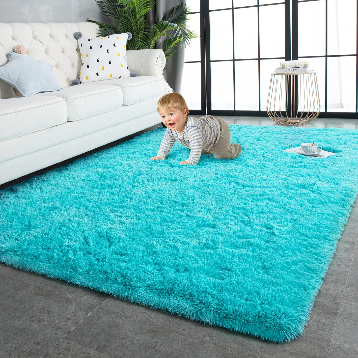 TWINNIS Super Soft Shaggy Rugs Fluffy Carpets, 4x5.9 Feet, Indoor Modern Plush Area Rugs for Living Room Bedroom Kids Room Nursery Home Decor, Upgrade Anti-Skid Rectangular Fuzzy Rug, Black