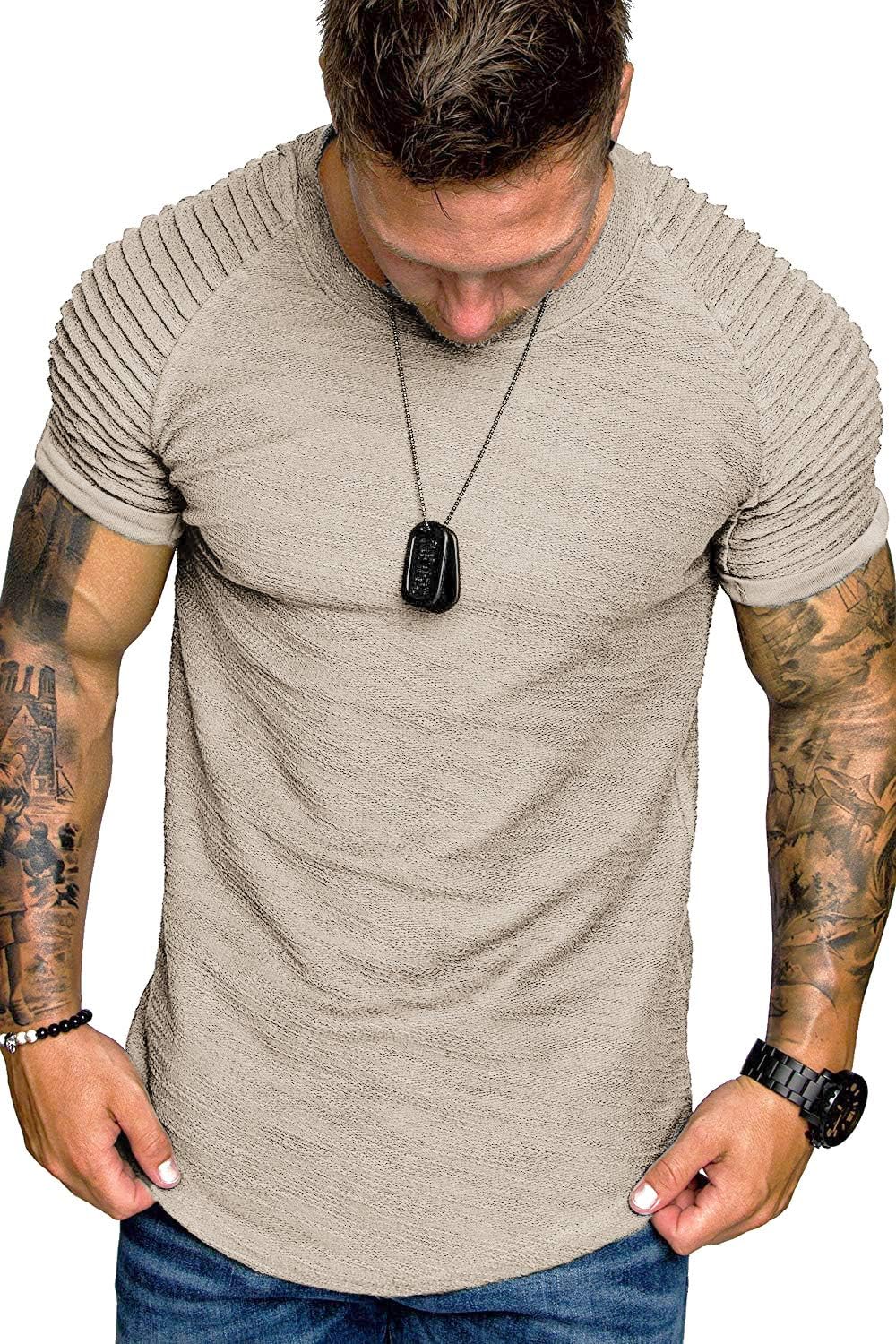 COOFANDY Men's Muscle T-Shirt Pleated Raglan Sleeve Bodybuilding Gym Tee Short Sleeve Fashion Workout Shirts Hipster Shirt