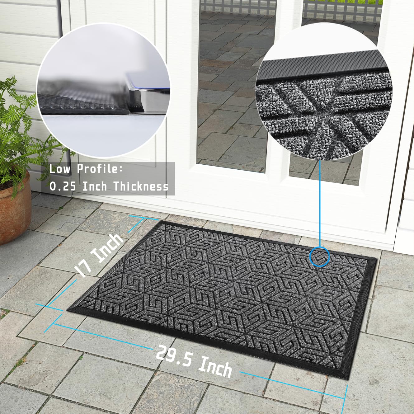 Yimobra Sturdy Front Entrance Door Mat, Heavy Duty Outdoor Indoor Doormat Entryway Floor Mat, Non Slip Rubber Backing, Easy Clean Shoe Scraper, Waterproof, Patio, Lawn, 17x29.5 Inch, Black