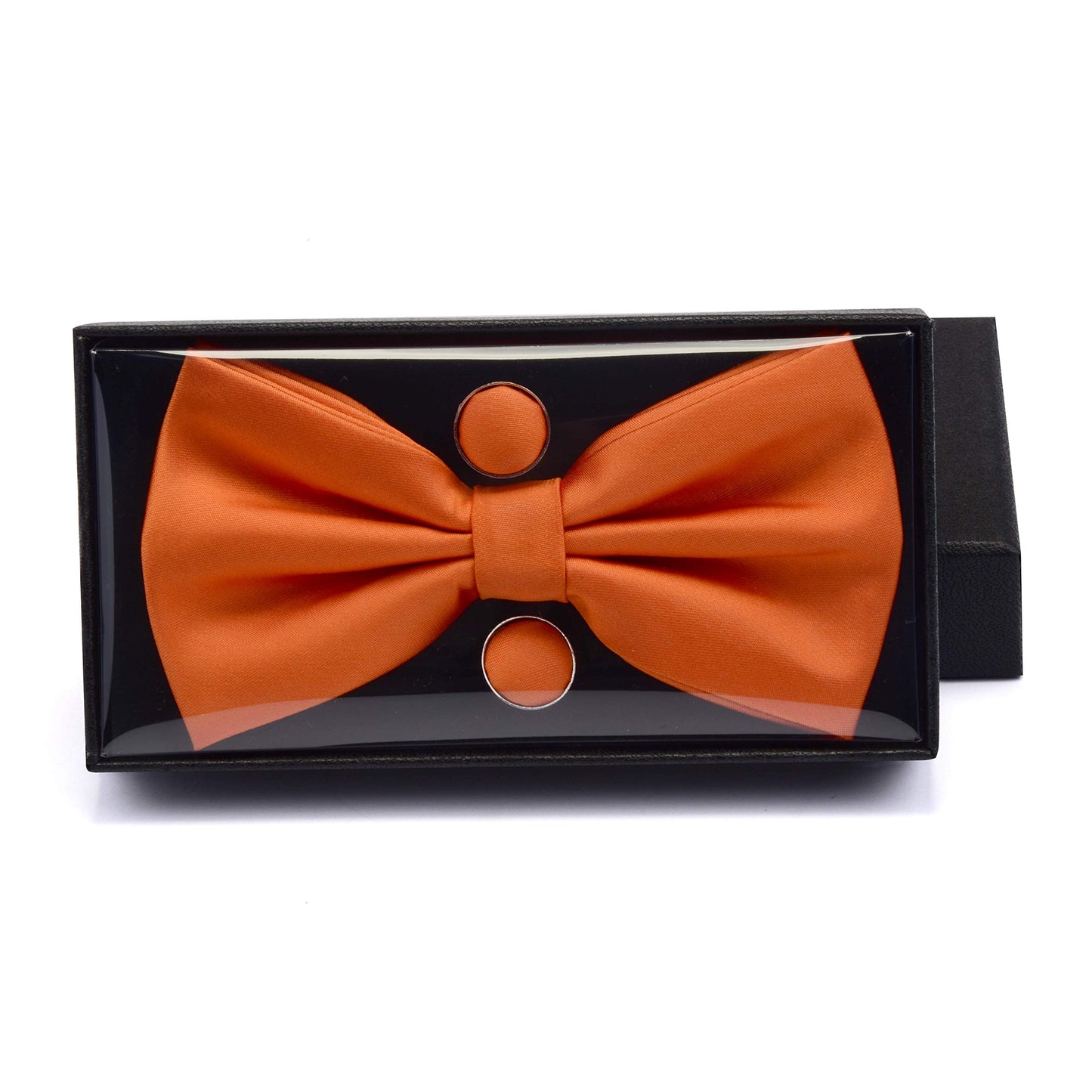 GUSLESON Mens Solid Color Double Fold Pre-tied Bow Tie and Pocket Square Cufflink Set with Gift Box