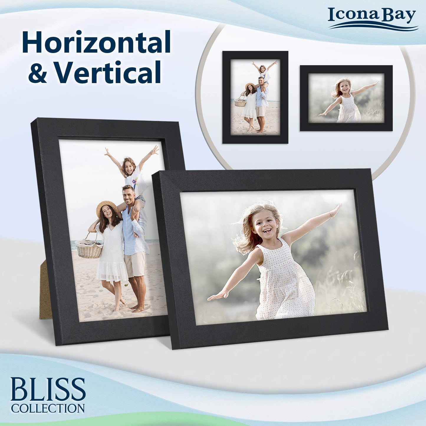 Icona Bay 5x7 Black Picture Frame, Modern Style Wood Composite Frame, Table Top or Wall Mount, Bliss Collection