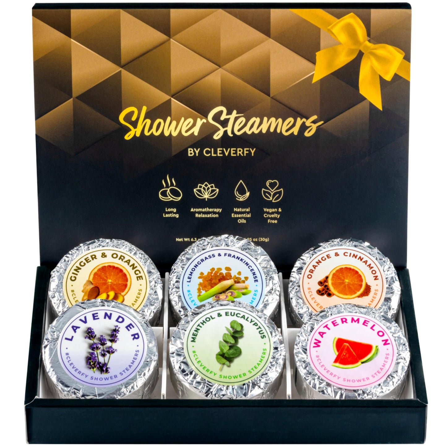 Cleverfy Shower Steamers Aromatherapy - Variety Pack of 6 Shower Bombs with Essential Oils. Personal Care and Relaxation Birthday Gifts for Women and Men. Purple Set