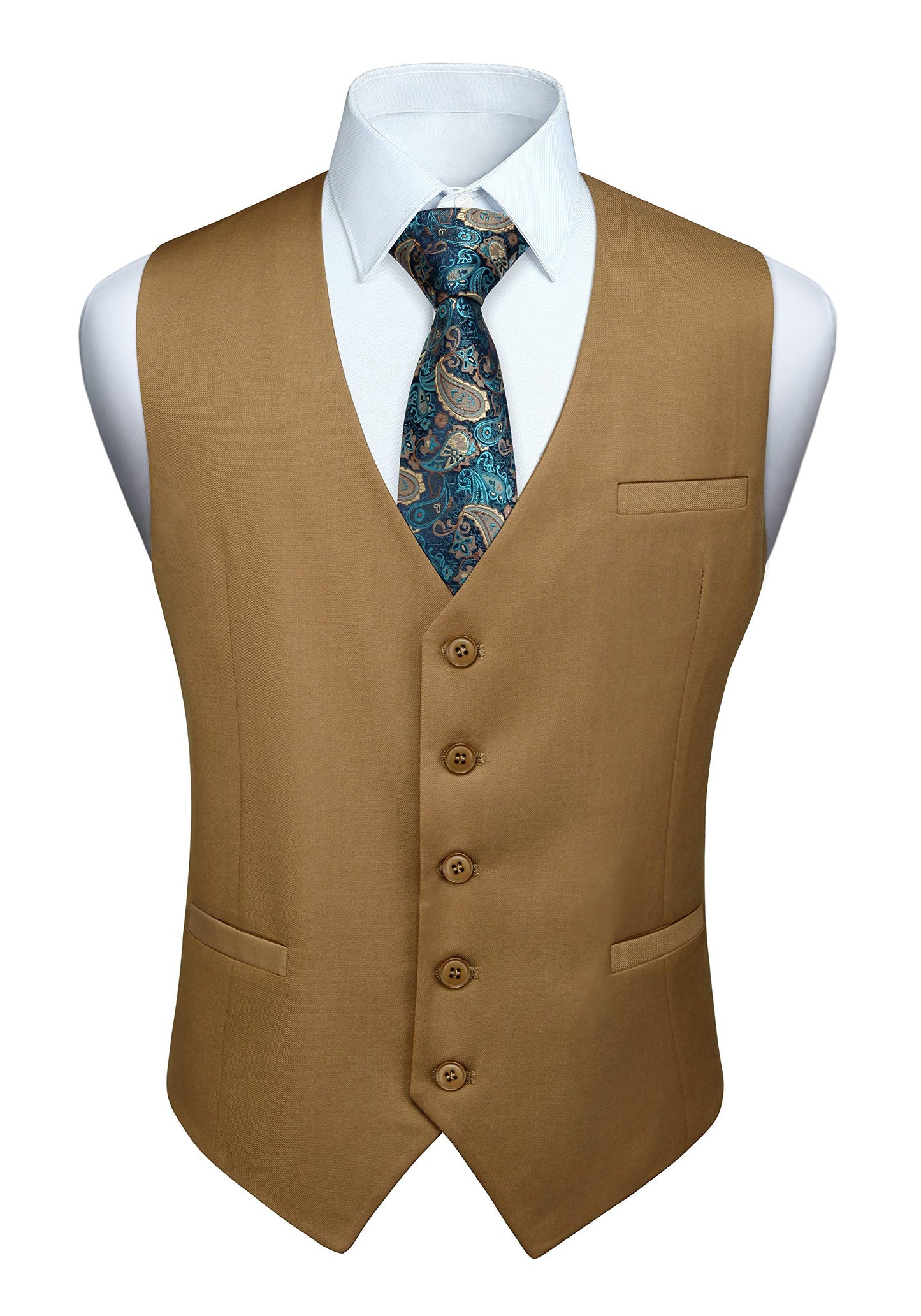 HISDERN Men's Suit Vest Business Formal Dress Waistcoat Vest with 3 Pockets for Suit or Tuxedo