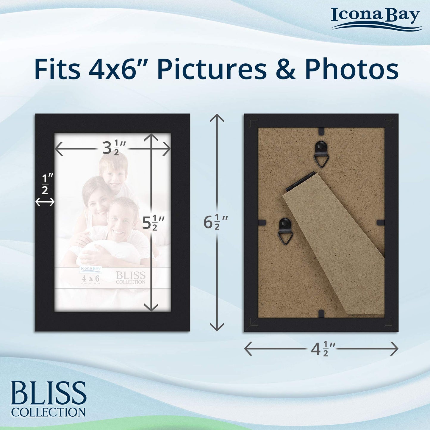 Icona Bay 5x7 Black Picture Frame, Modern Style Wood Composite Frame, Table Top or Wall Mount, Bliss Collection