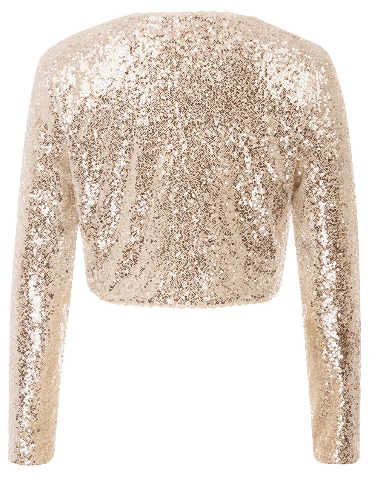 Belle Poque Women's Sequin Jacket Long Sleeve Open Front Glitter Cropped Blazer Bolero Shrug S-XXL