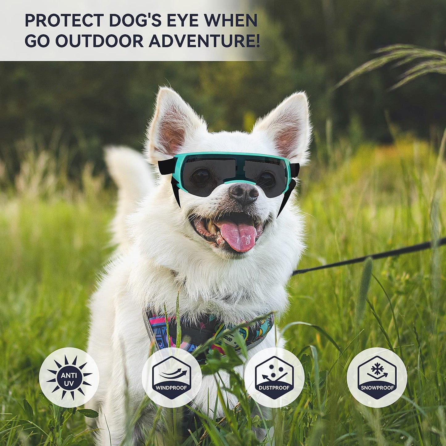 ENJOYING Dog Sunglasses Small Dog Goggles Anti-UV Doggy Glasses for Small Dogs Big Cats Impact/Wind/Dust/Fog Proof Puppy Eye Protection, Cool Blue