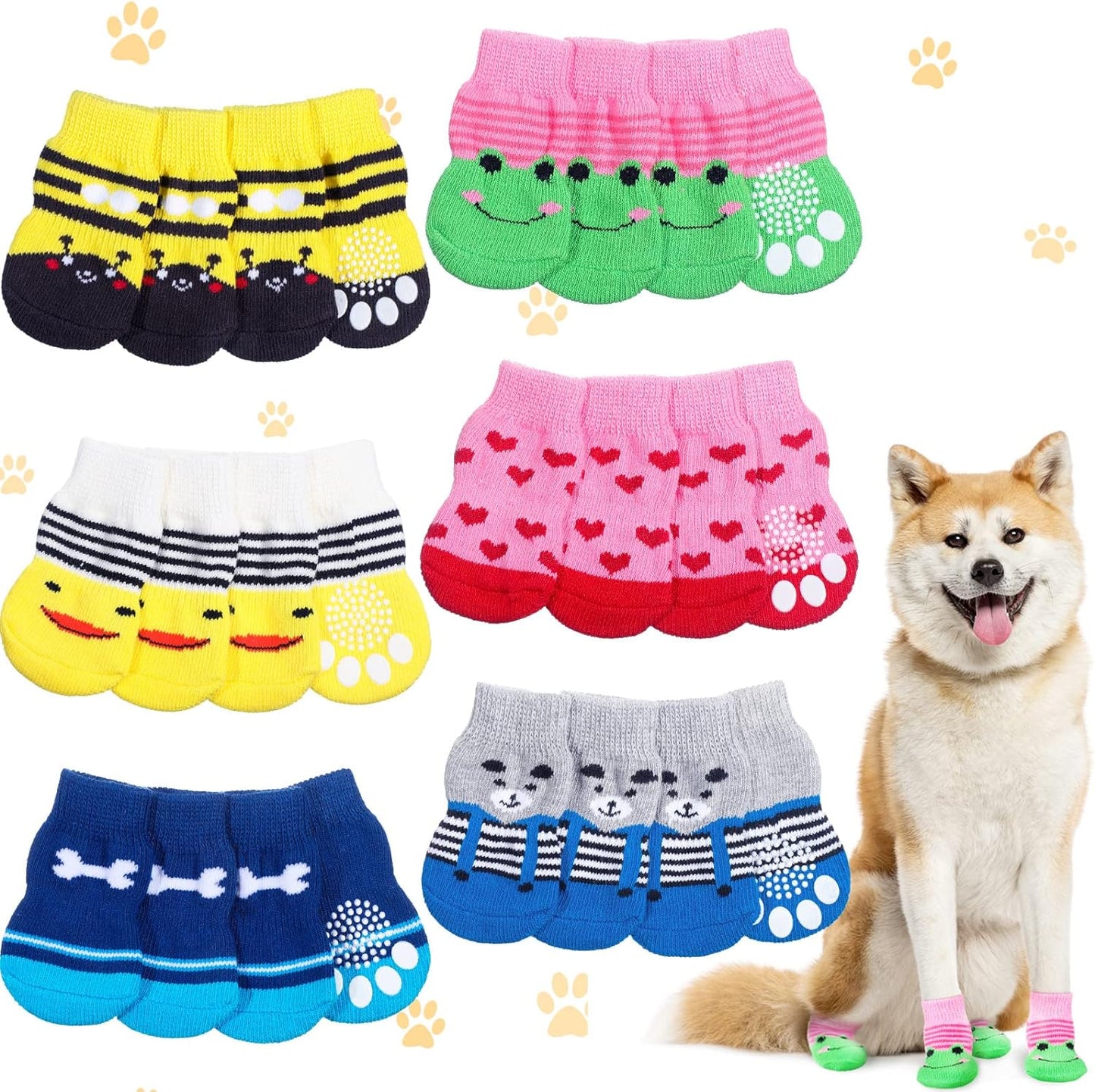 24 Pieces Anti Slip Dog Socks Small Cat Paw Protector Socks Pet Doggie Socks Grip Knit Socks, Pet Paw Protector Traction for Small Medium Pet Dog Indoor on Hardwood Floor Wear