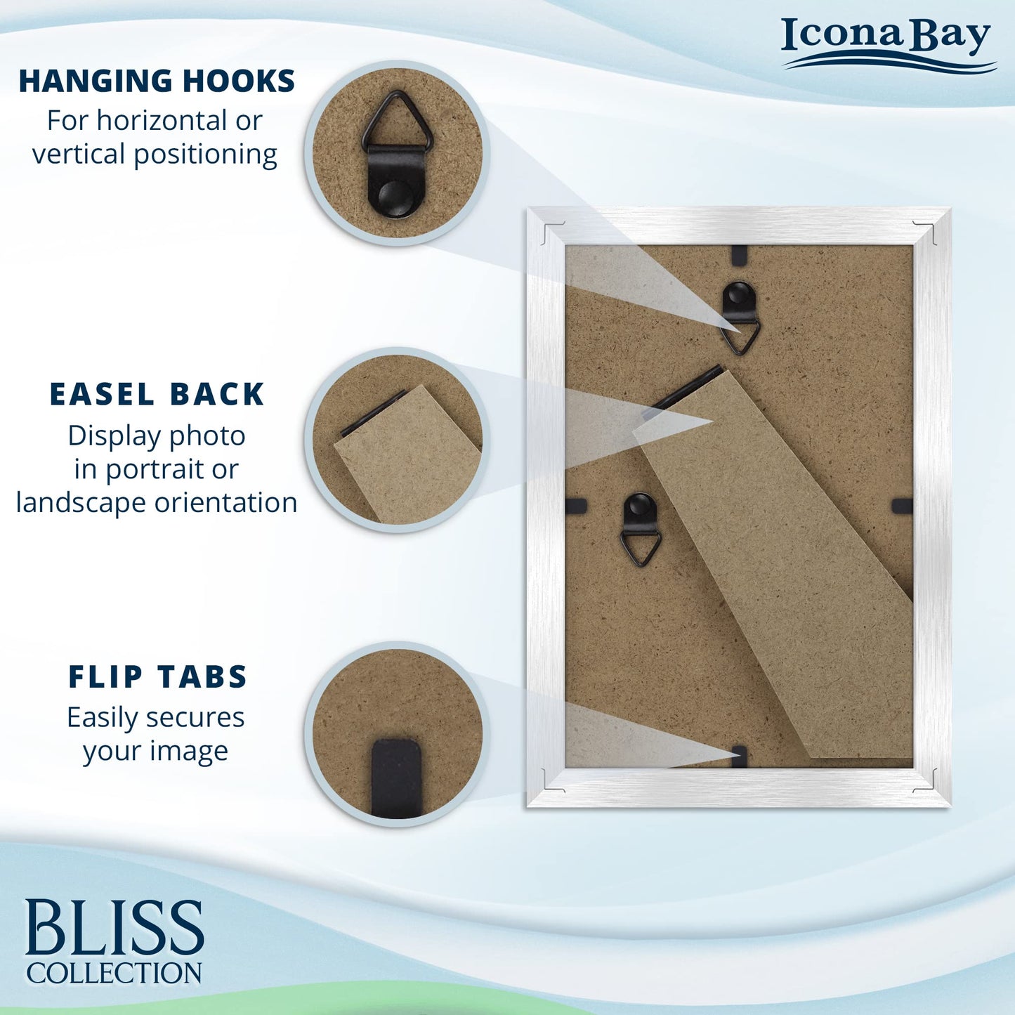 Icona Bay 5x7 Black Picture Frame, Modern Style Wood Composite Frame, Table Top or Wall Mount, Bliss Collection