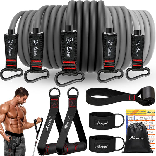 Resistance Bands, Exercise Bands with Handles, Fitness Bands, Workout Bands with Door Anchor and Ankle Straps, for Heavy Resistance Training, Physical Therapy, Shape Body, Yoga, Home Workout Set