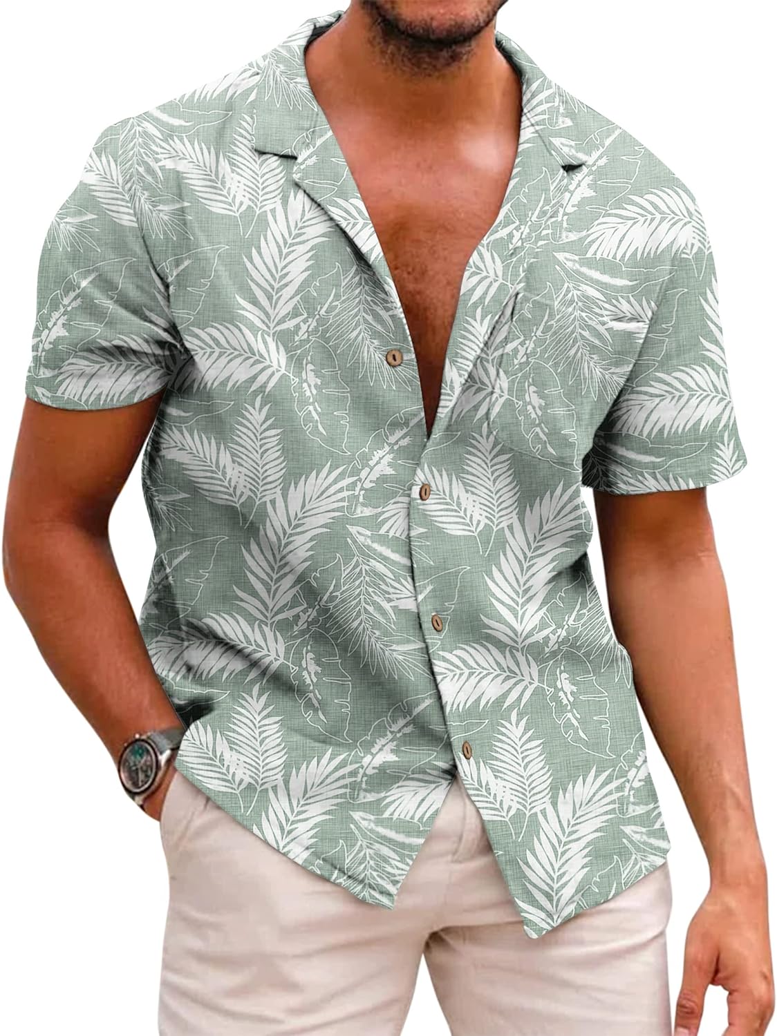 COOFANDY Men's Hawaiian Floral Shirts Cotton Linen Button Down Tropical Holiday Beach Shirts