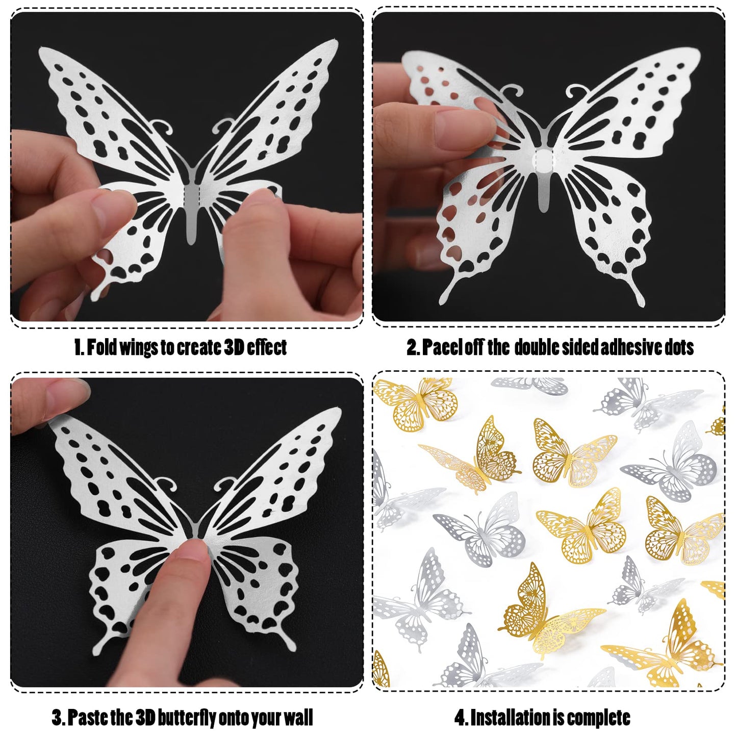 SAOROPEB 3D Butterfly Wall Decor 48 Pcs 4 Styles 3 Sizes, Gold Butterfly Decorations for Butterfly Birthday Decorations Butterfly Party Decorations Cake Decorations, Removable Stickers (Gold)