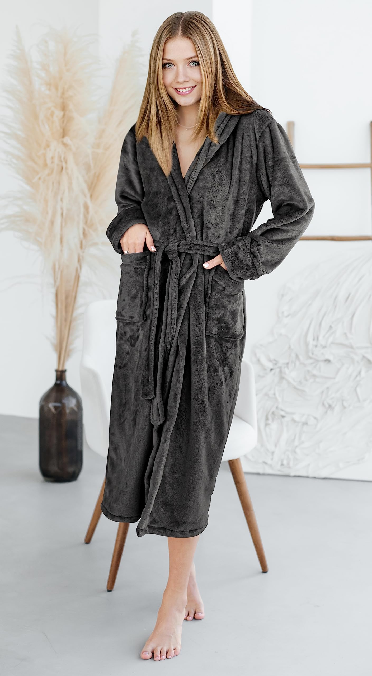 NY Threads Women Fleece Shawl Collar Bathrobe Plush Long Robe