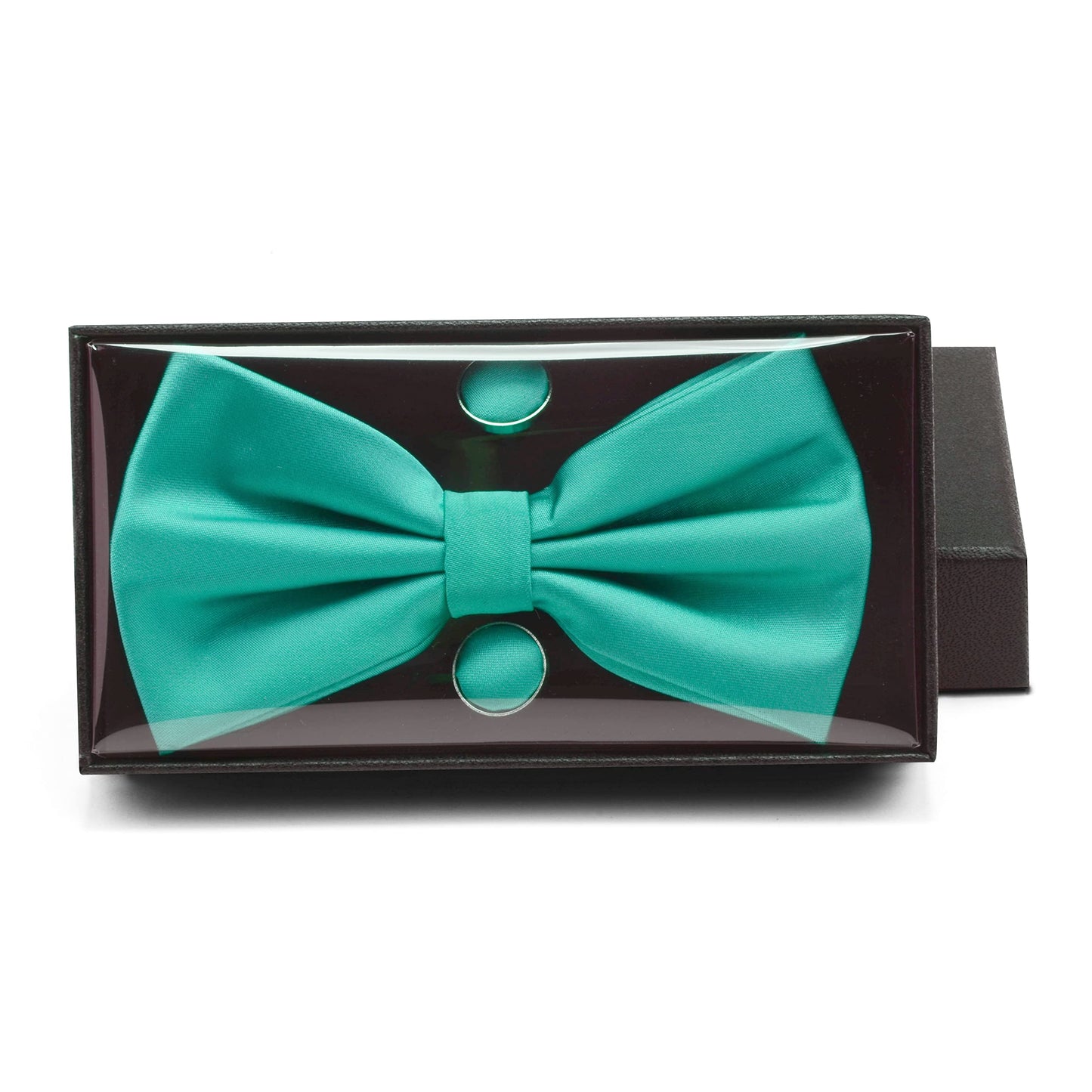 GUSLESON Mens Solid Color Double Fold Pre-tied Bow Tie and Pocket Square Cufflink Set with Gift Box