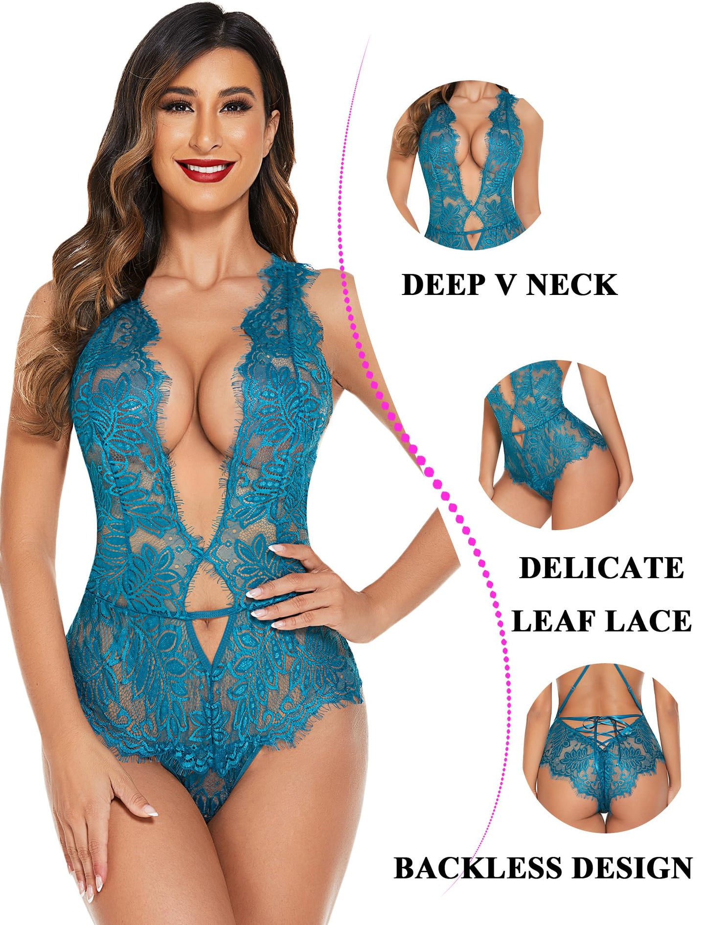 Avidlove Women One Piece Lingerie Lace Bodysuit Deep V Teddy Mini Babydoll