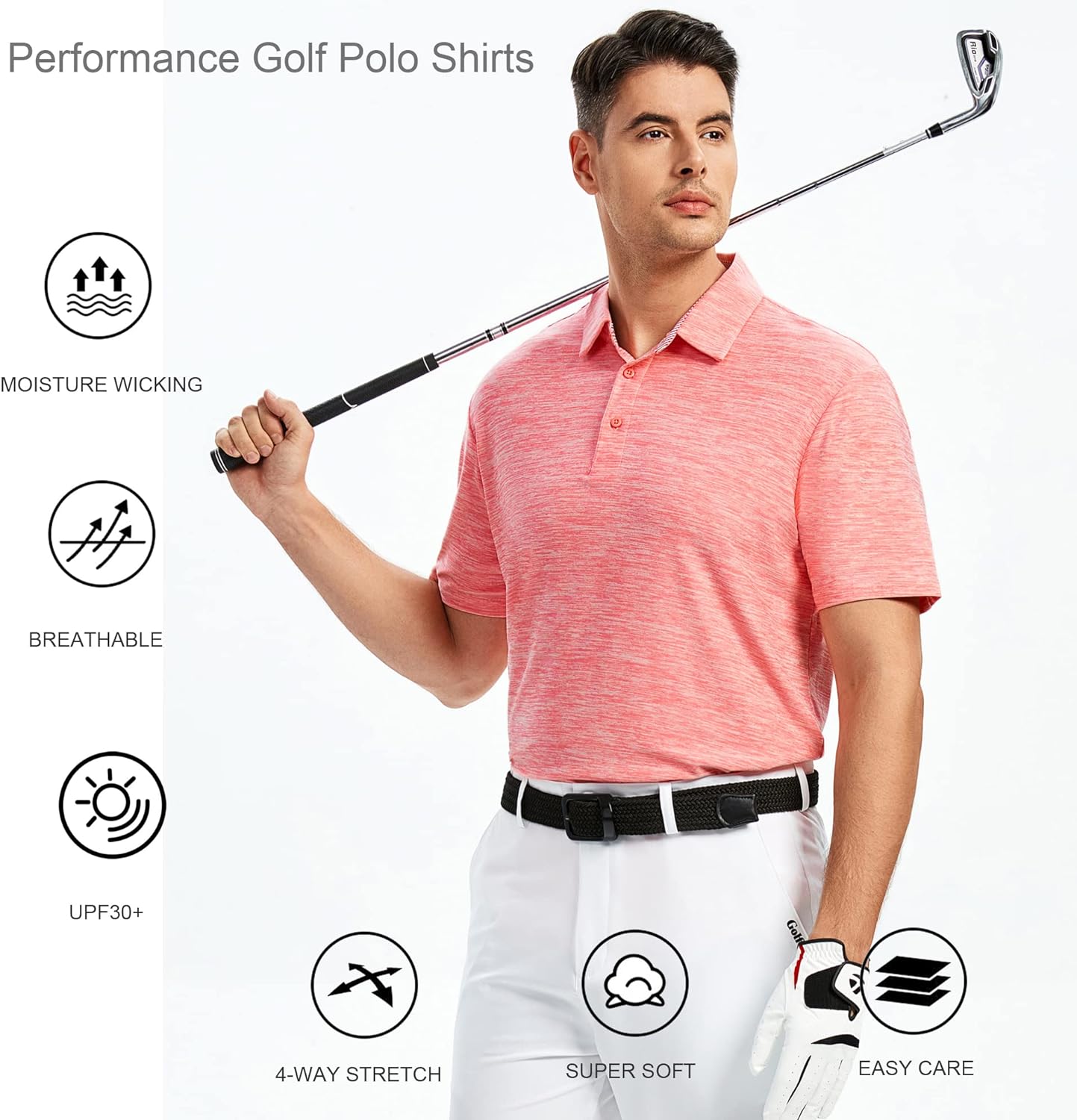 Alex Vando Mens Golf Shirt Moisture Wicking Quick-Dry Short Sleeve Casual Polo Shirts for Men