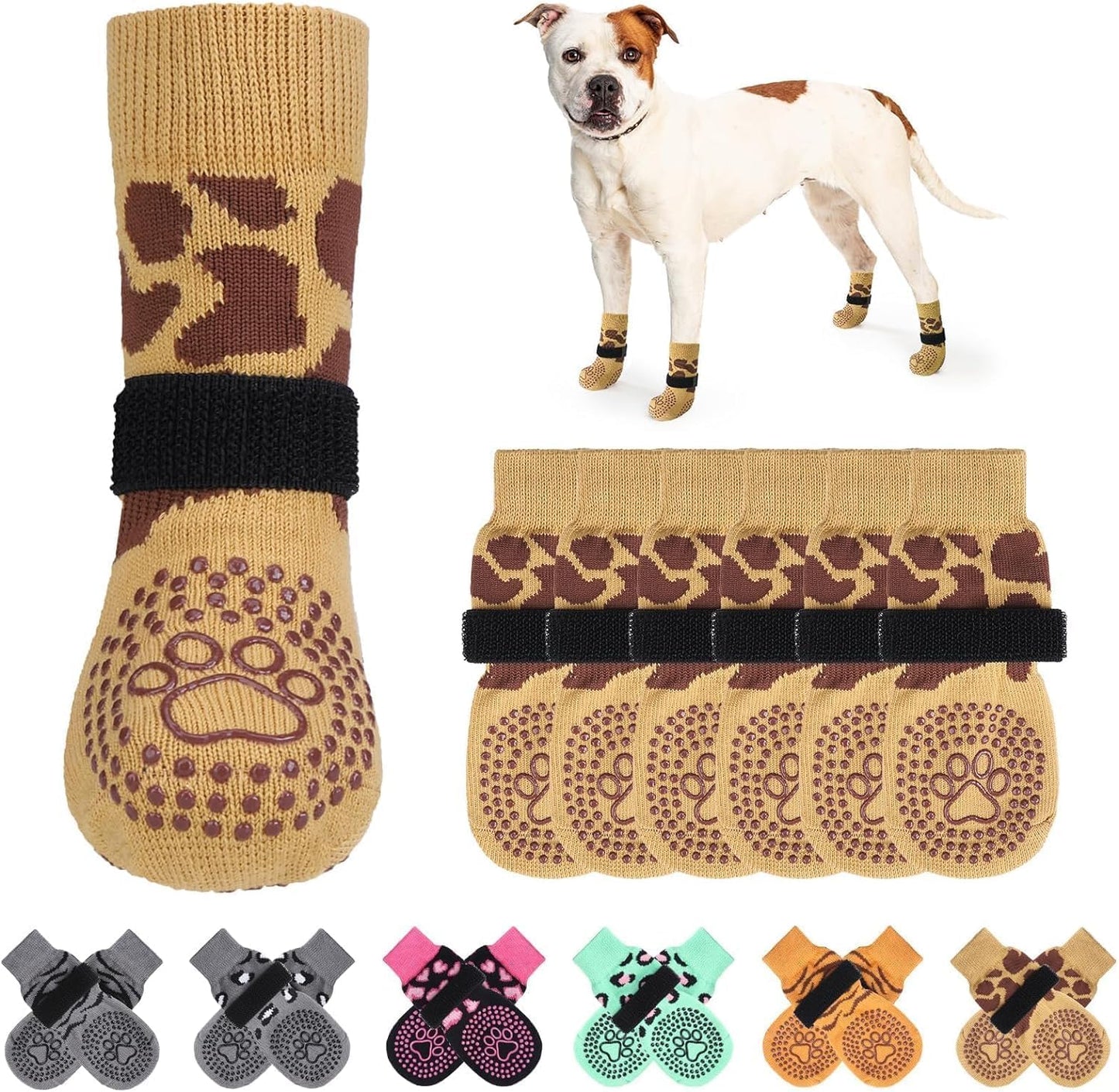 KOOLTAIL Non-Slip Dog Socks-Double Sides Grip for Hardwood Floor,3 Pairs Leopard Print Dog Boots,Traction Control Injury Prevent Licking Paw Protector Dog Shoes for Small Medium Large Old Senior Dogs