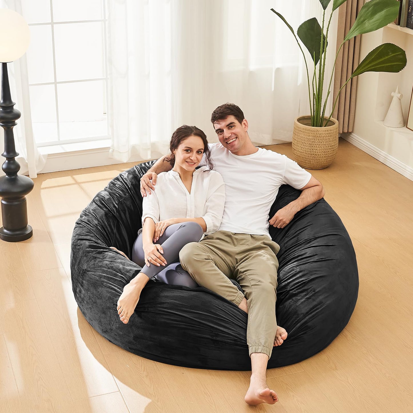 Bean Bag Chairs for Adults - 3' Memory Foam Furniture BeanBag Chair - Kids/Teens Sofa with Soft Micro Fiber Cover - Round Fluffy Couch for Living Room Bedroom College Dorm - 3 ft, Grey