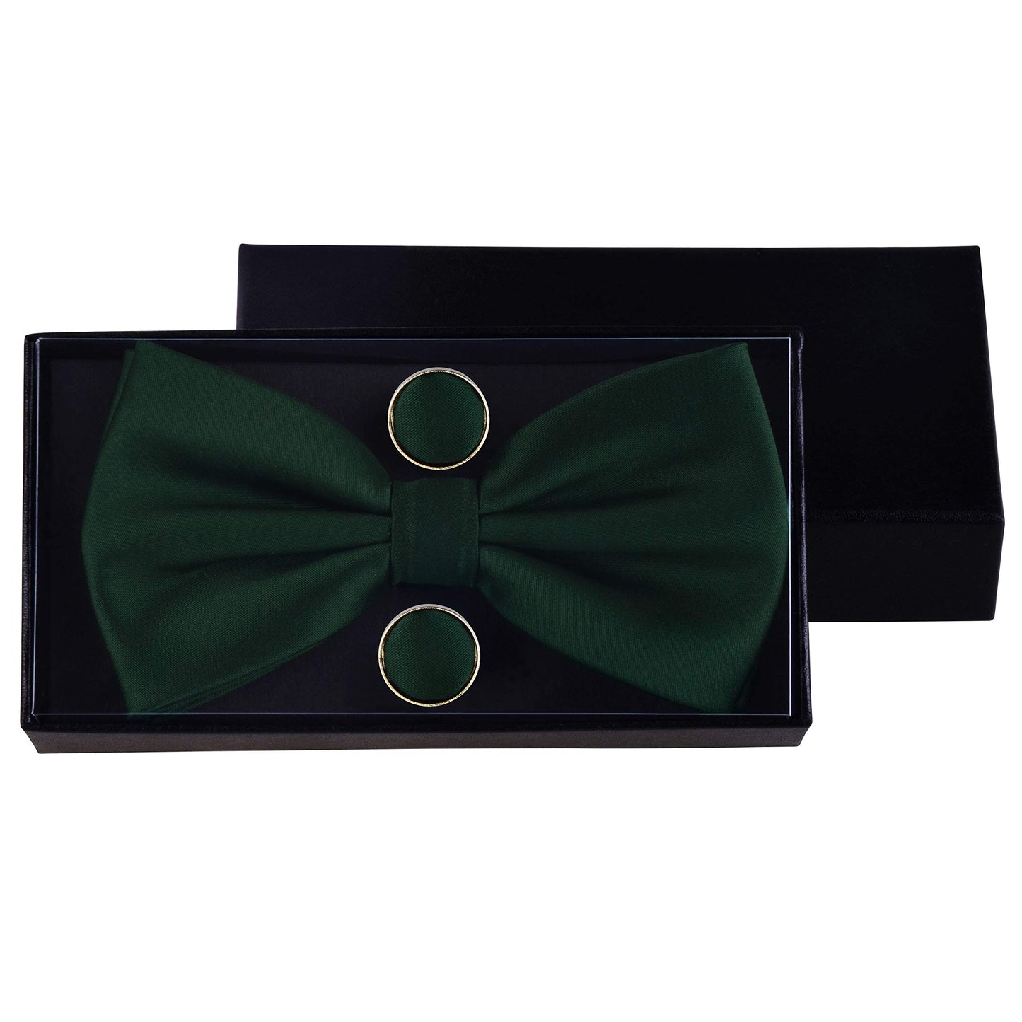 GUSLESON Mens Solid Color Double Fold Pre-tied Bow Tie and Pocket Square Cufflink Set with Gift Box