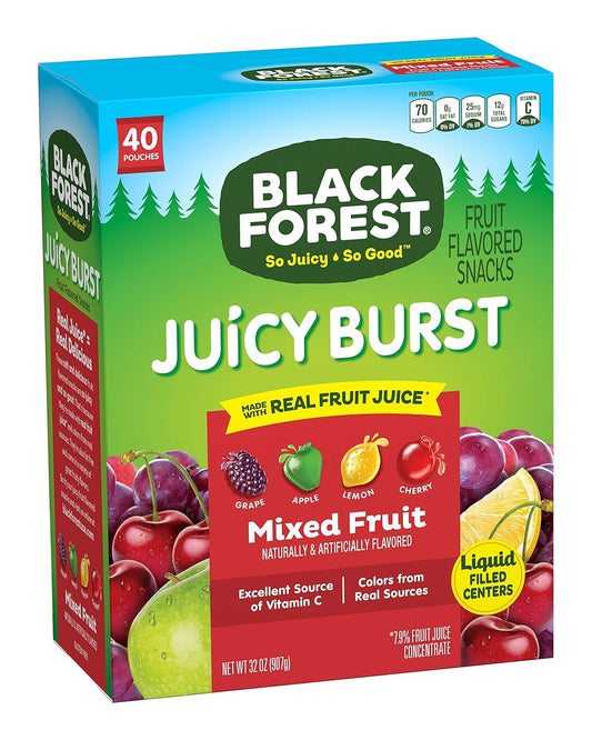 Black Forest Juicy Burst Fruit Snacks, Mixed Fruit Flavors, 0.8 Ounce Pouches (40 Count)