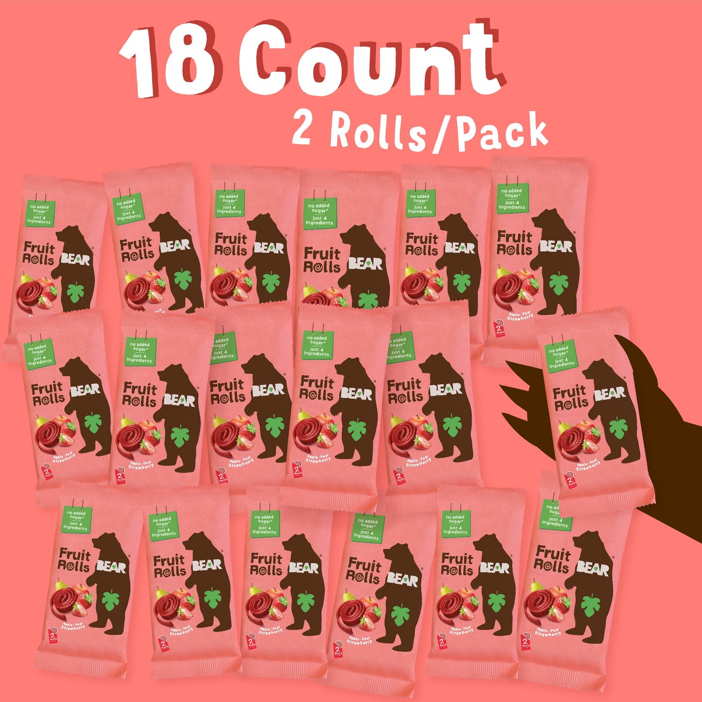 BEAR Real Fruit Snack Rolls - Gluten Free, Vegan, and Non-GMO - Strawberry – Healthy School And Lunch Snacks For Kids And Adults, 0.7 Ounce (Pack of 12)