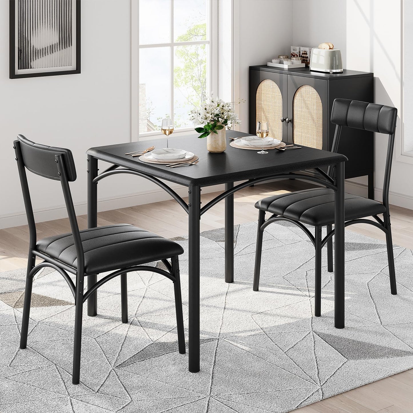 IDEALHOUSE Kitchen Table and Chairs for 4, Dining Table Set for 4 with Upholstered Chairs, 5 Piece Rectangular Kitchen Table Set, Dining Room Table Set for Small Space, Apartment, Rustic Grey