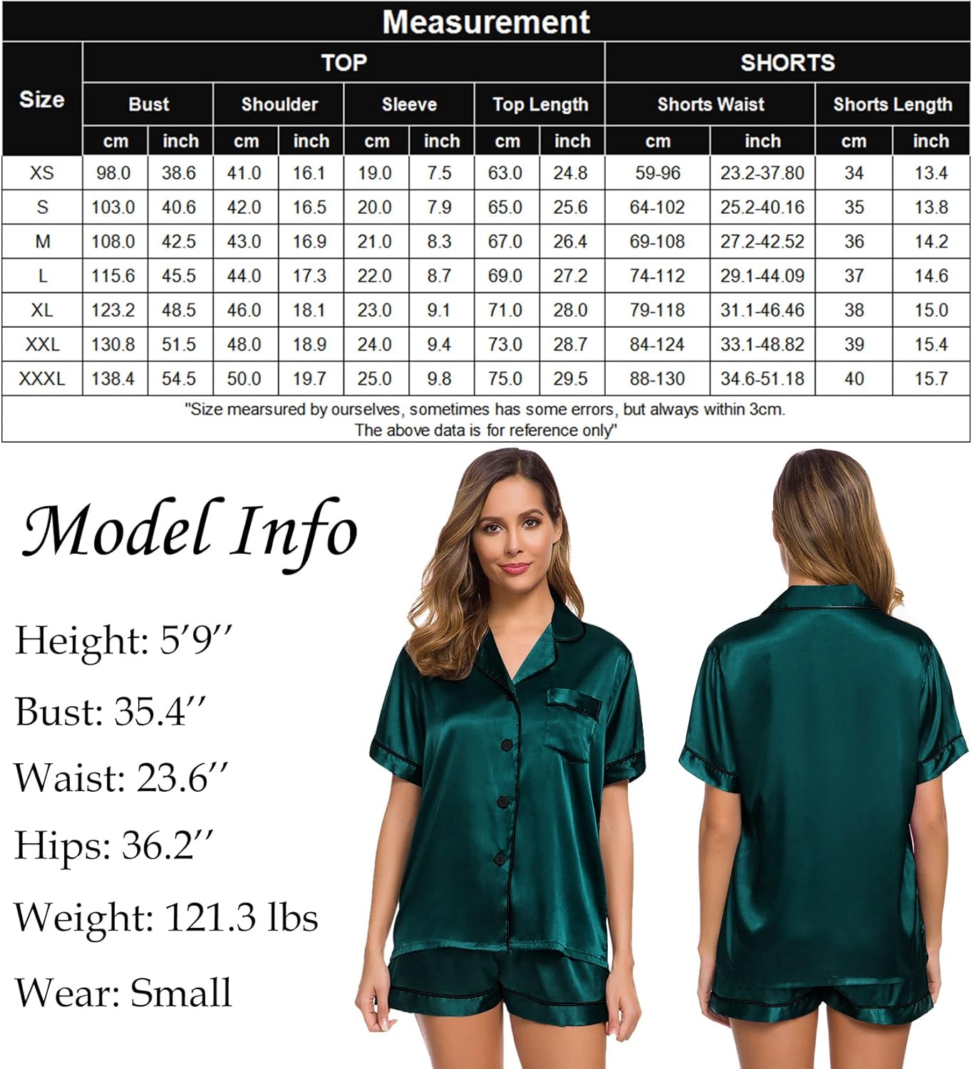 SWOMOG Womens Silk Satin Pajamas Set Two-piece Pj Sets Sleepwear Loungewear Button-Down Pj Sets