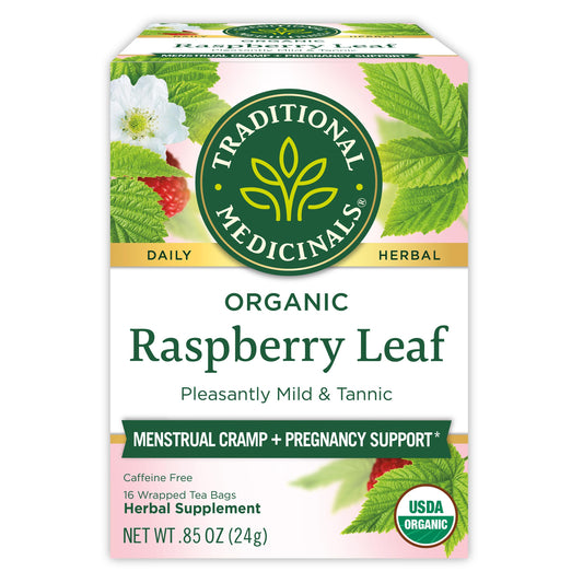 Traditional Medicinals Organic Raspberry Leaf Herbal Tea, Eases Menstrual Cramps & Supports Healthy Pregnancy, (Pack of 1) - 16 Tea Bags