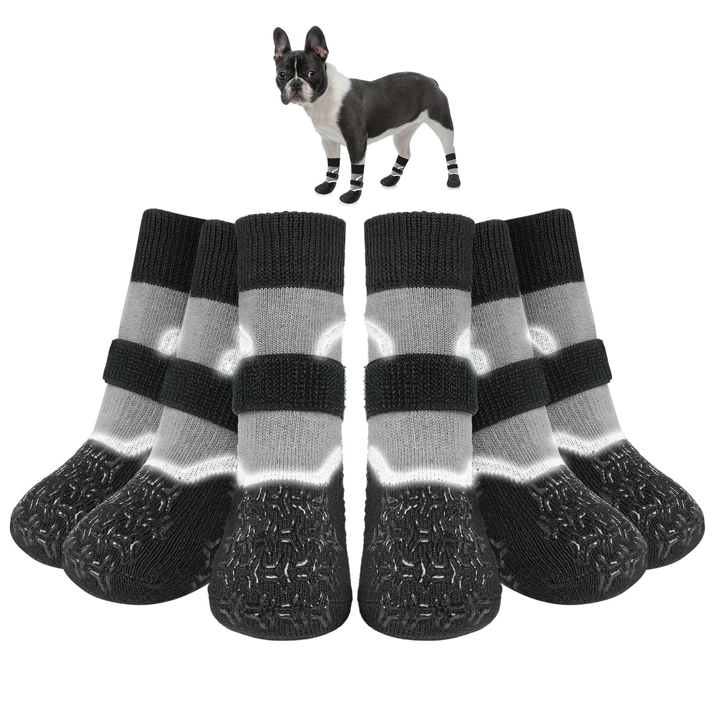 BEAUTYZOO Anti Slip Dog Socks to Prevent Licking Paws, Dog Boots Reflective with Grips for Hot/Cold Pavement, Non Slip Dog Shoes Paw Protector for Hardwood Floor Small Medium Large Senior Dog Booties