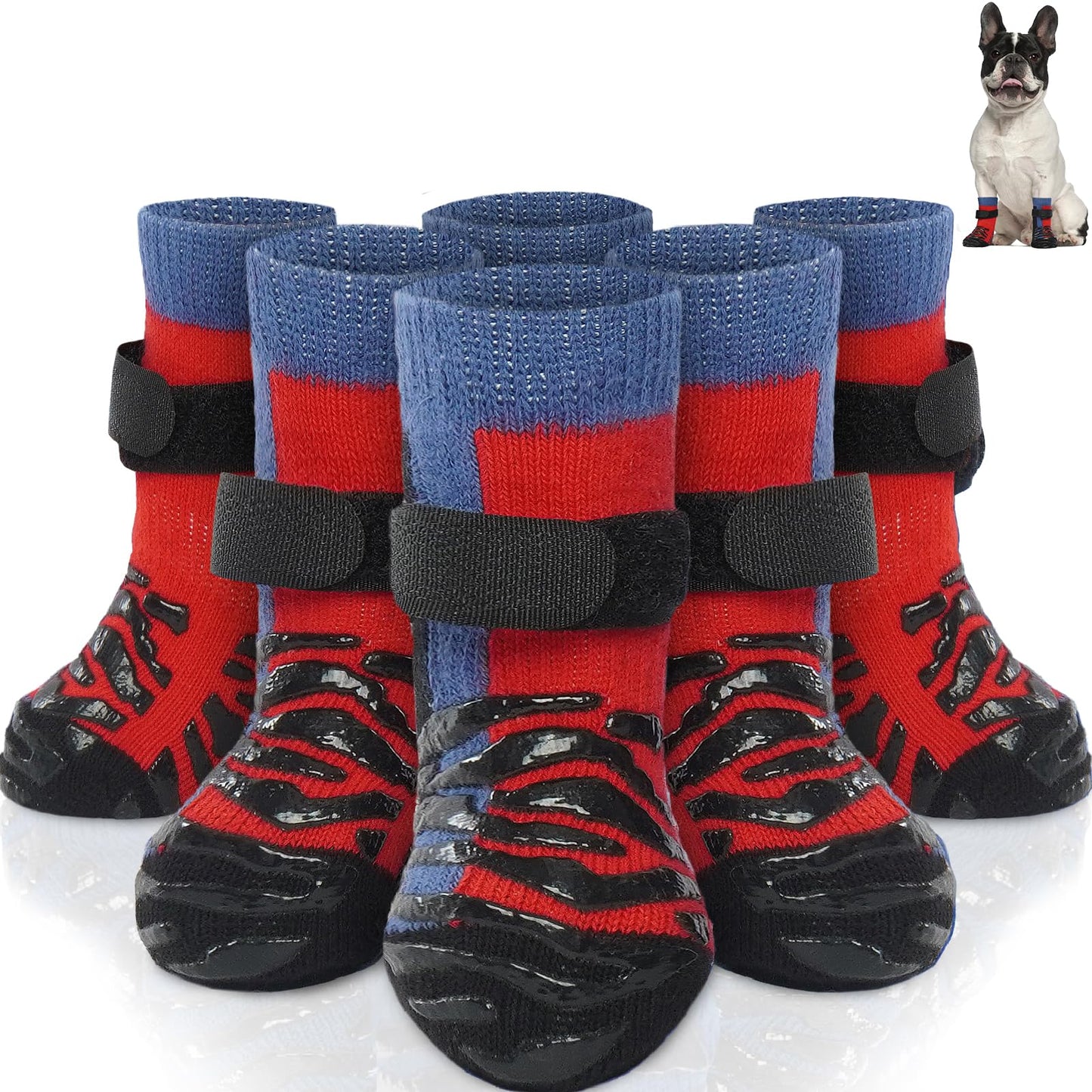 Nanaki Double Side Anti-Slip Dog Socks for Hardwood Floors-6 Pcs-Dog Socks to Prevent Licking Paws, Non Slip Dog Grip Socks for Hot Pavement, Pet Paw Protector Cover Small Medium &Senior Dogs