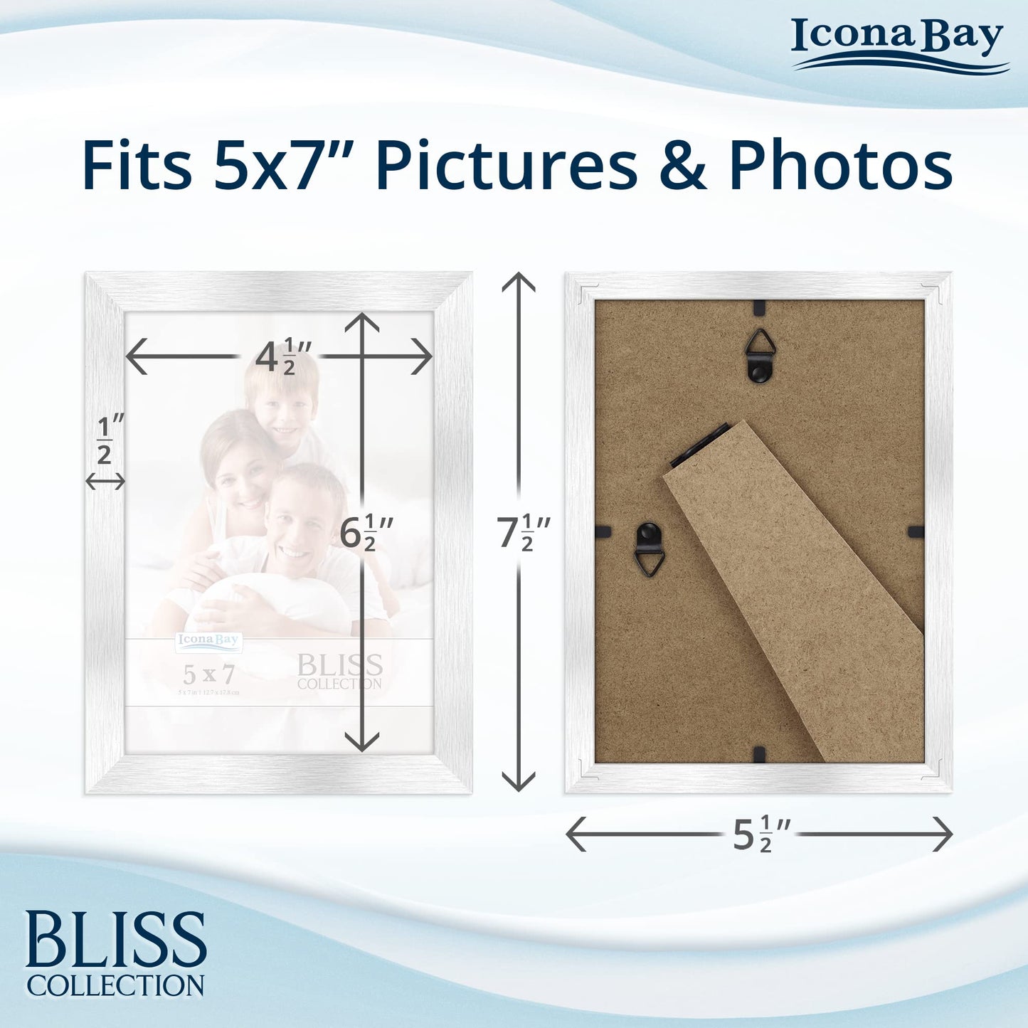 Icona Bay 5x7 Black Picture Frame, Modern Style Wood Composite Frame, Table Top or Wall Mount, Bliss Collection