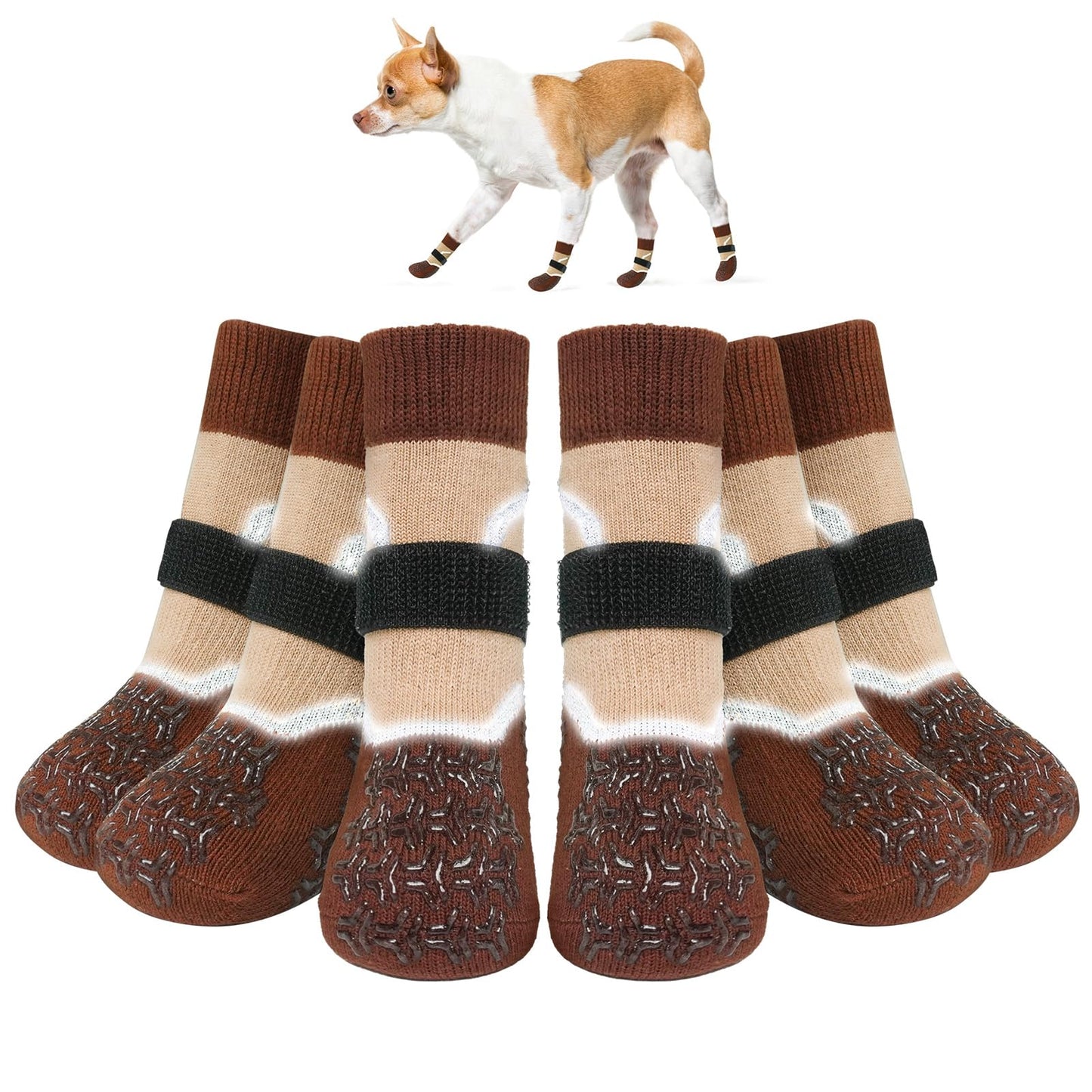 BEAUTYZOO Anti Slip Dog Socks to Prevent Licking Paws, Dog Boots Reflective with Grips for Hot/Cold Pavement, Non Slip Dog Shoes Paw Protector for Hardwood Floor Small Medium Large Senior Dog Booties