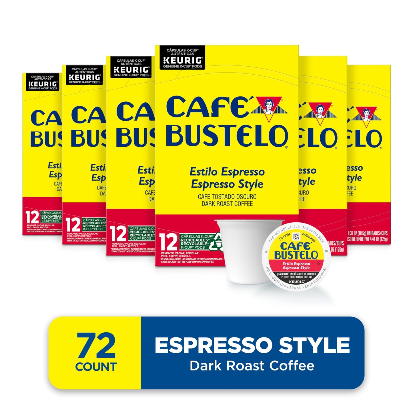 Café Bustelo Espresso Style Dark Roast Coffee, 72 Keurig K-Cup Pods