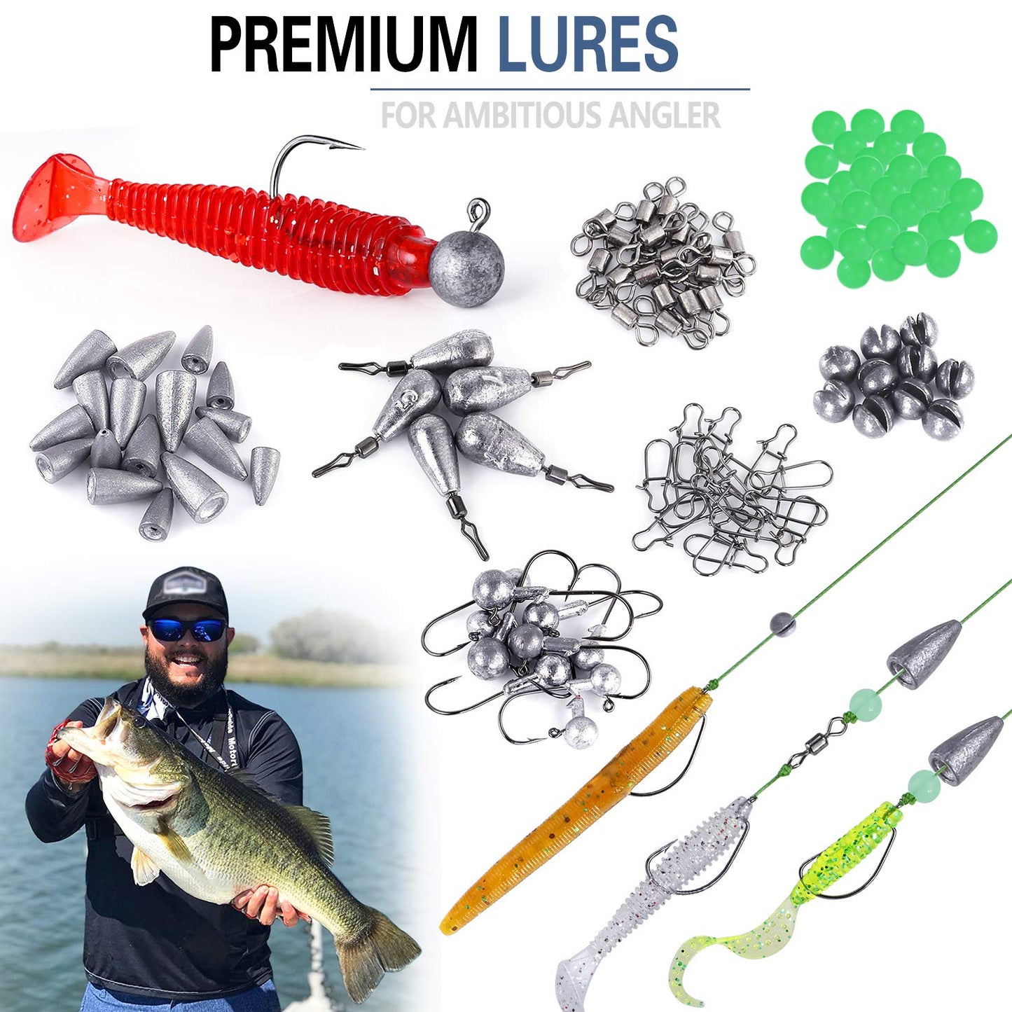 PLUSINNO Fishing Lures Baits Tackle Including Crankbaits, Spinnerbaits, Plastic Worms, Jigs, Topwater Lures, Tackle Box and More Fishing Gear Lures Kit Set, 102/302Pcs Fishing Lure Tackle