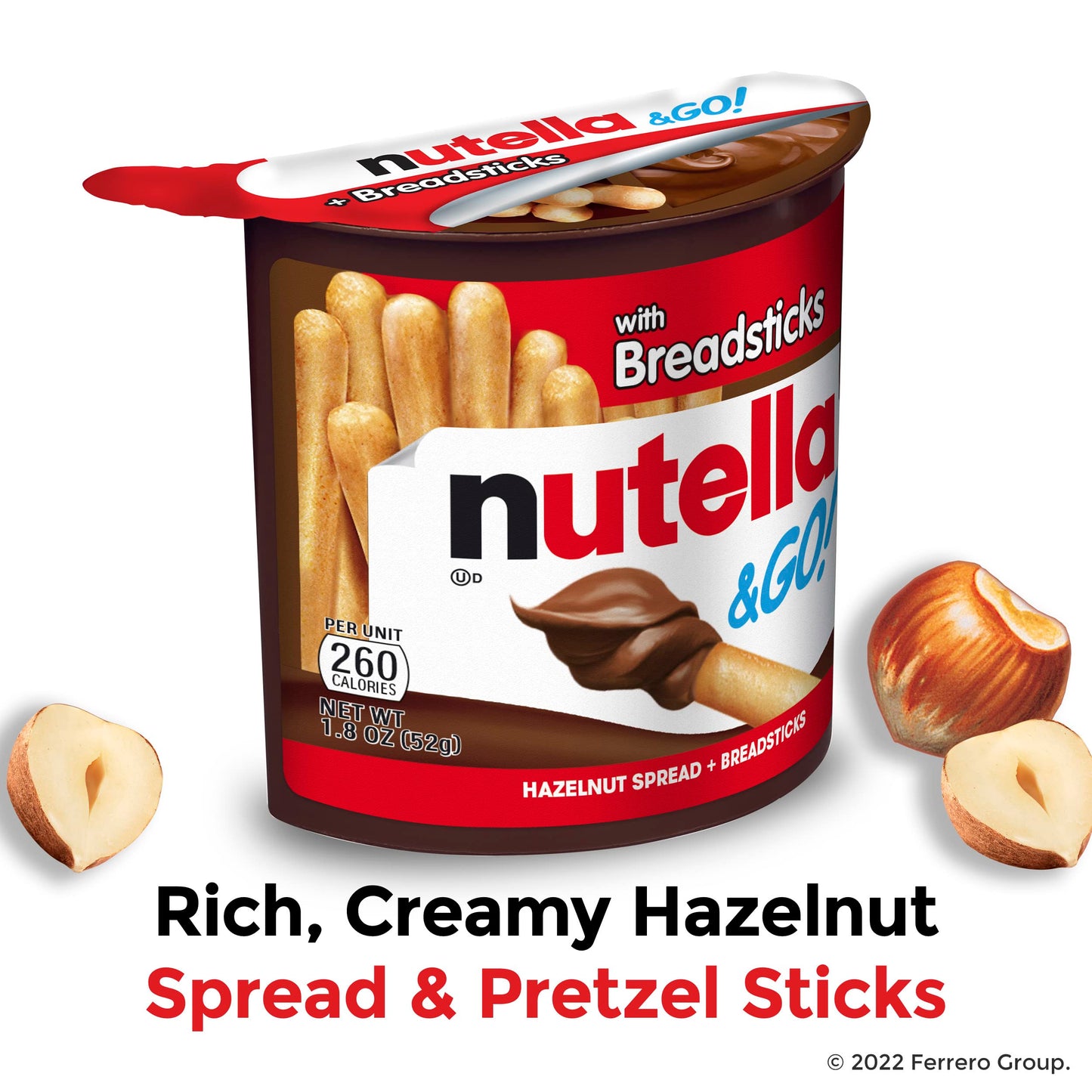 Nutella & GO! Bulk 12 Pack, Hazelnut And Cocoa Spread With Breadsticks, Snack Cups, 1.8 Oz Each