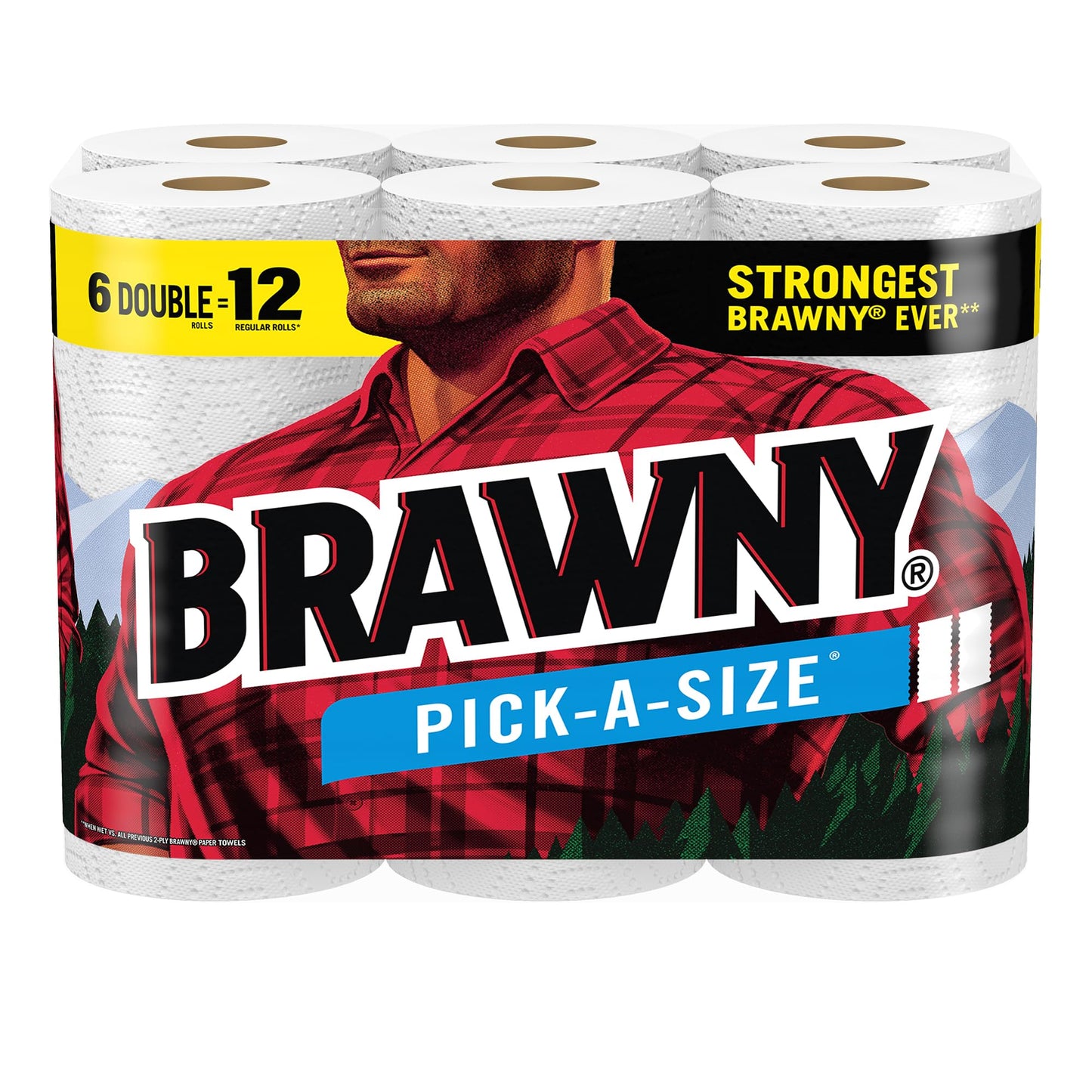 Brawny Pick-A-Size Paper Towels, 6 Double Rolls = 12 Regular Rolls, 2 Sheet Sizes (Half or Full), Strong Paper Towel For Everyday Use